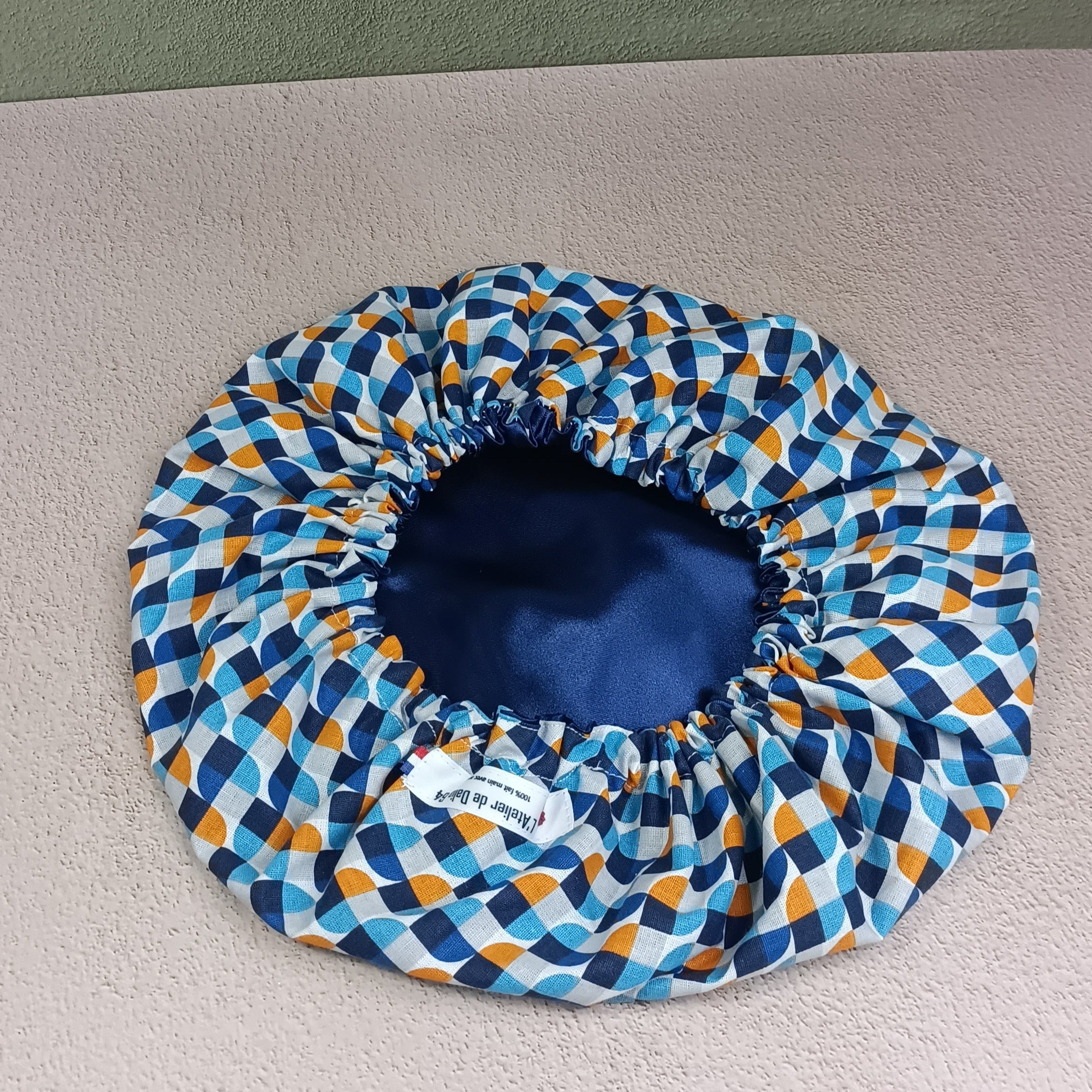 Bonnet de soin cheveux fleurs jopplin bleu