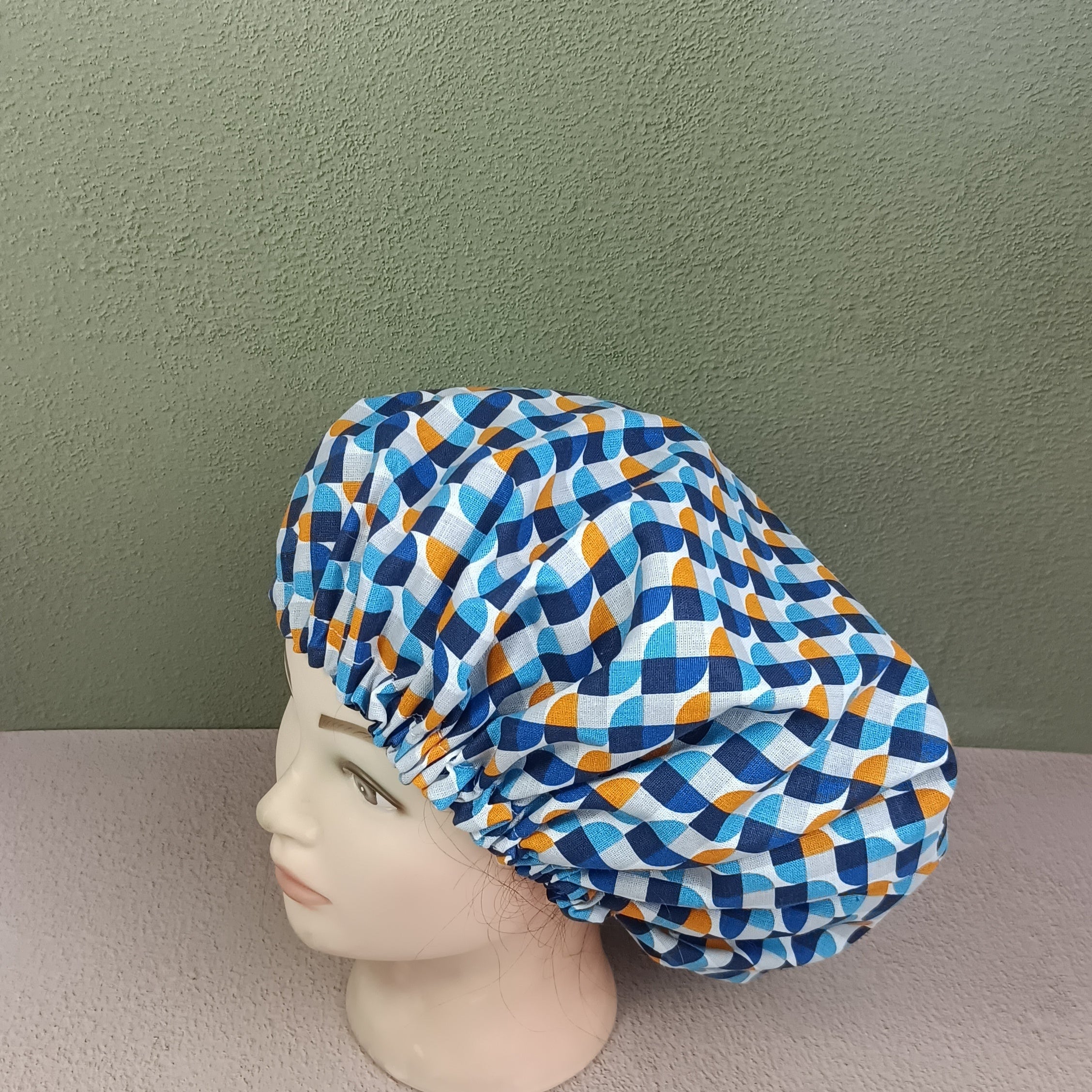 Bonnet de soin cheveux fleurs jopplin bleu