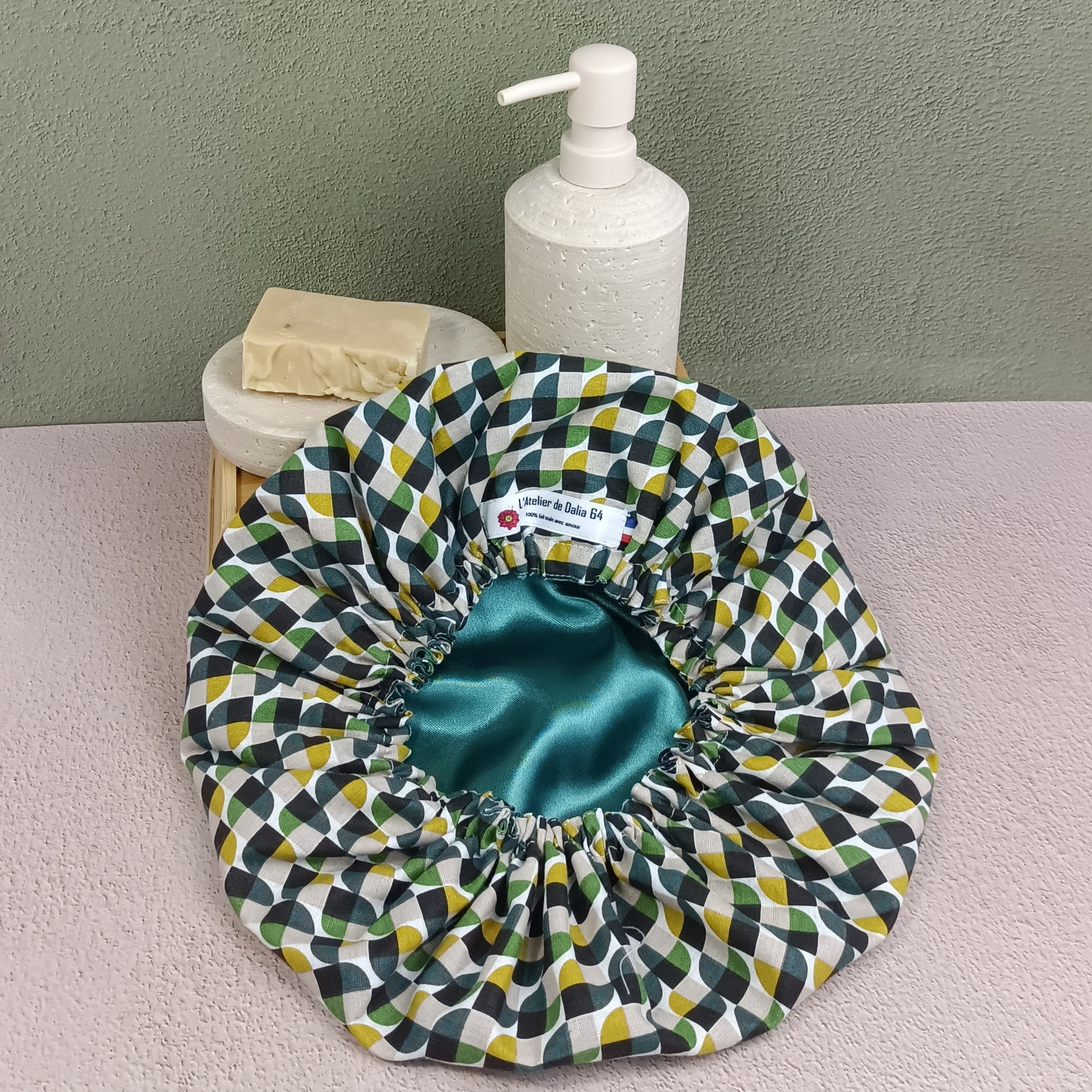 Bonnet de soin cheveux jopplin vert