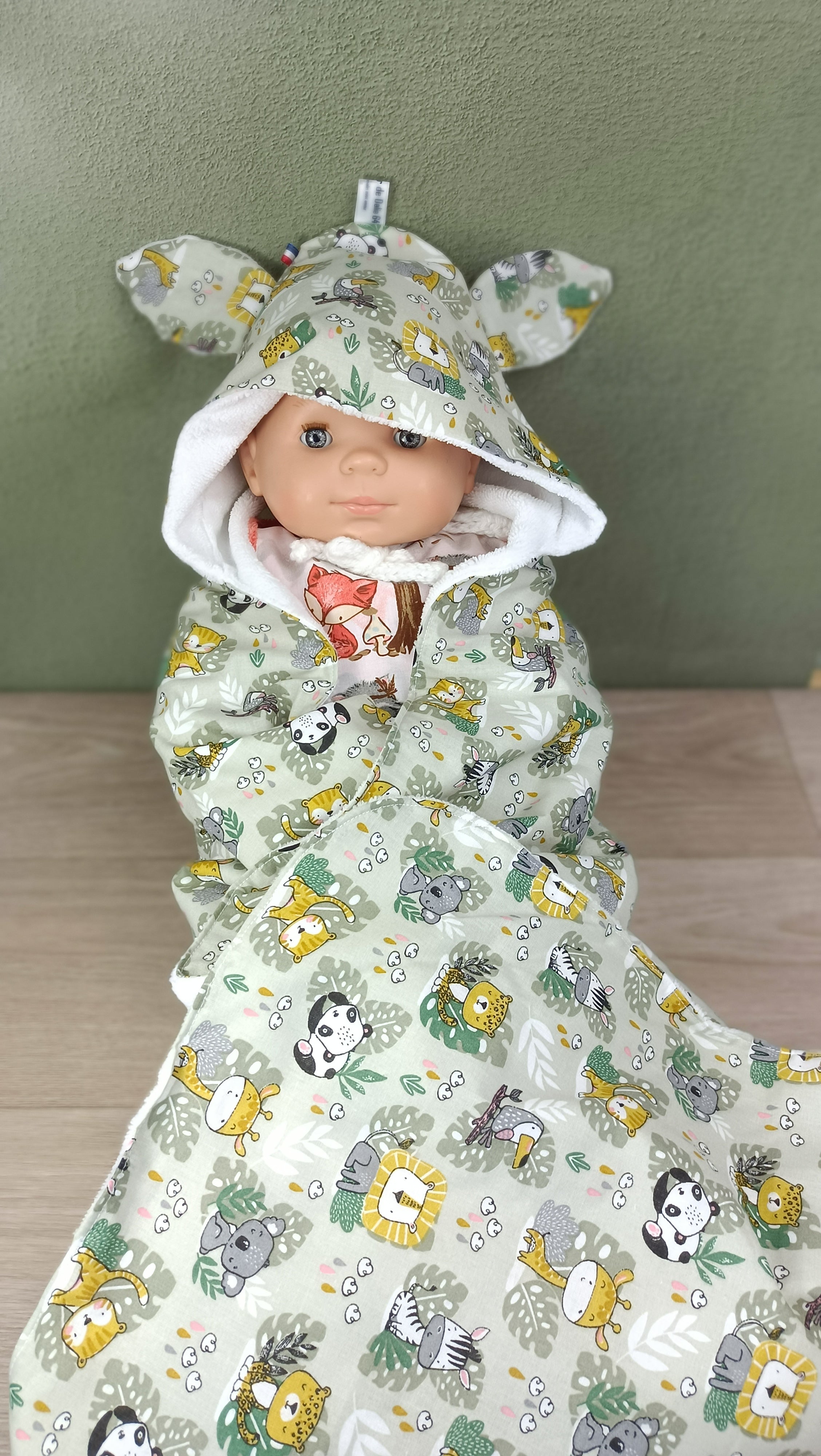 Cape de bain enfant petit panda vert