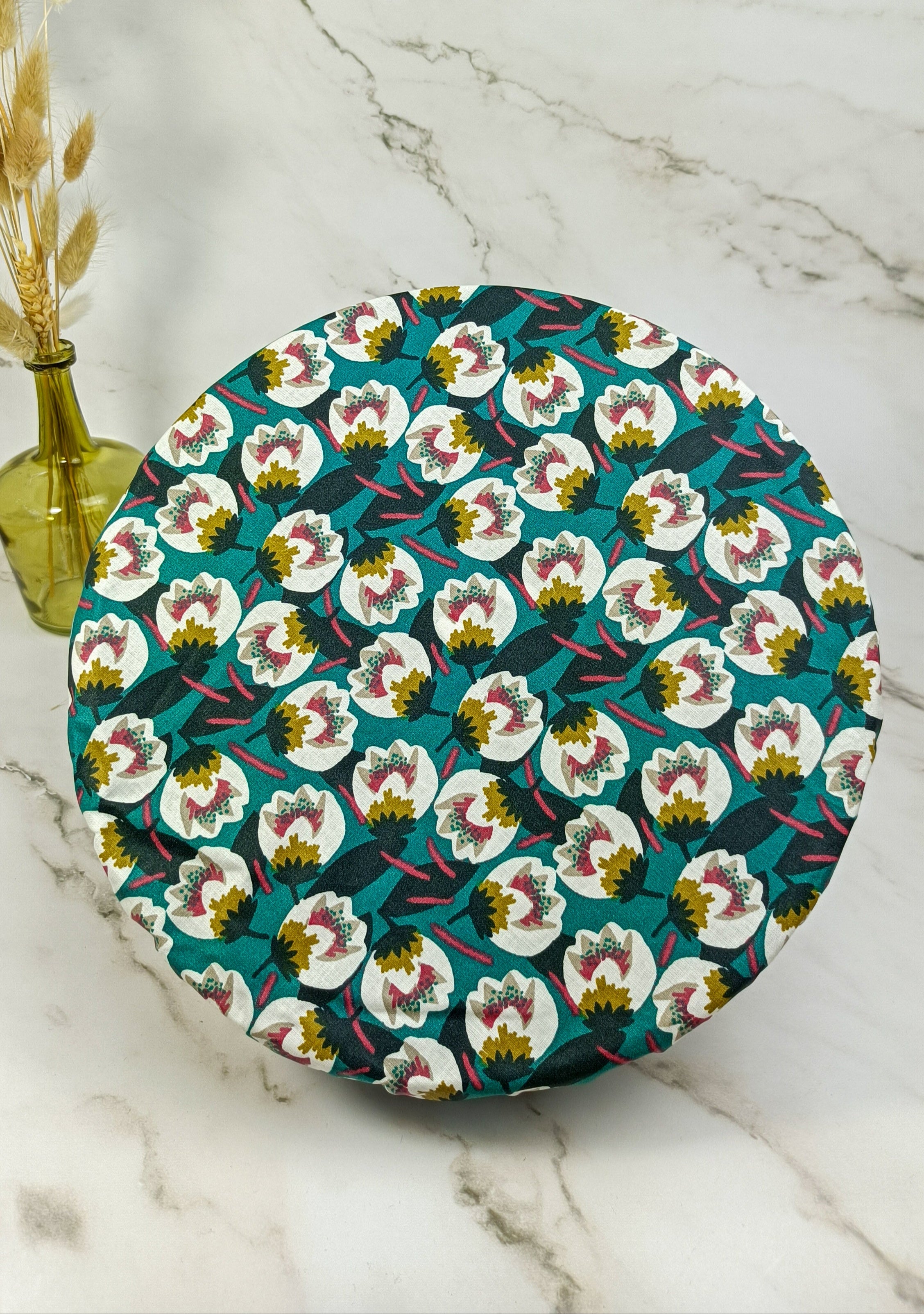 Couvre bol plat fleur de coton vert taille M