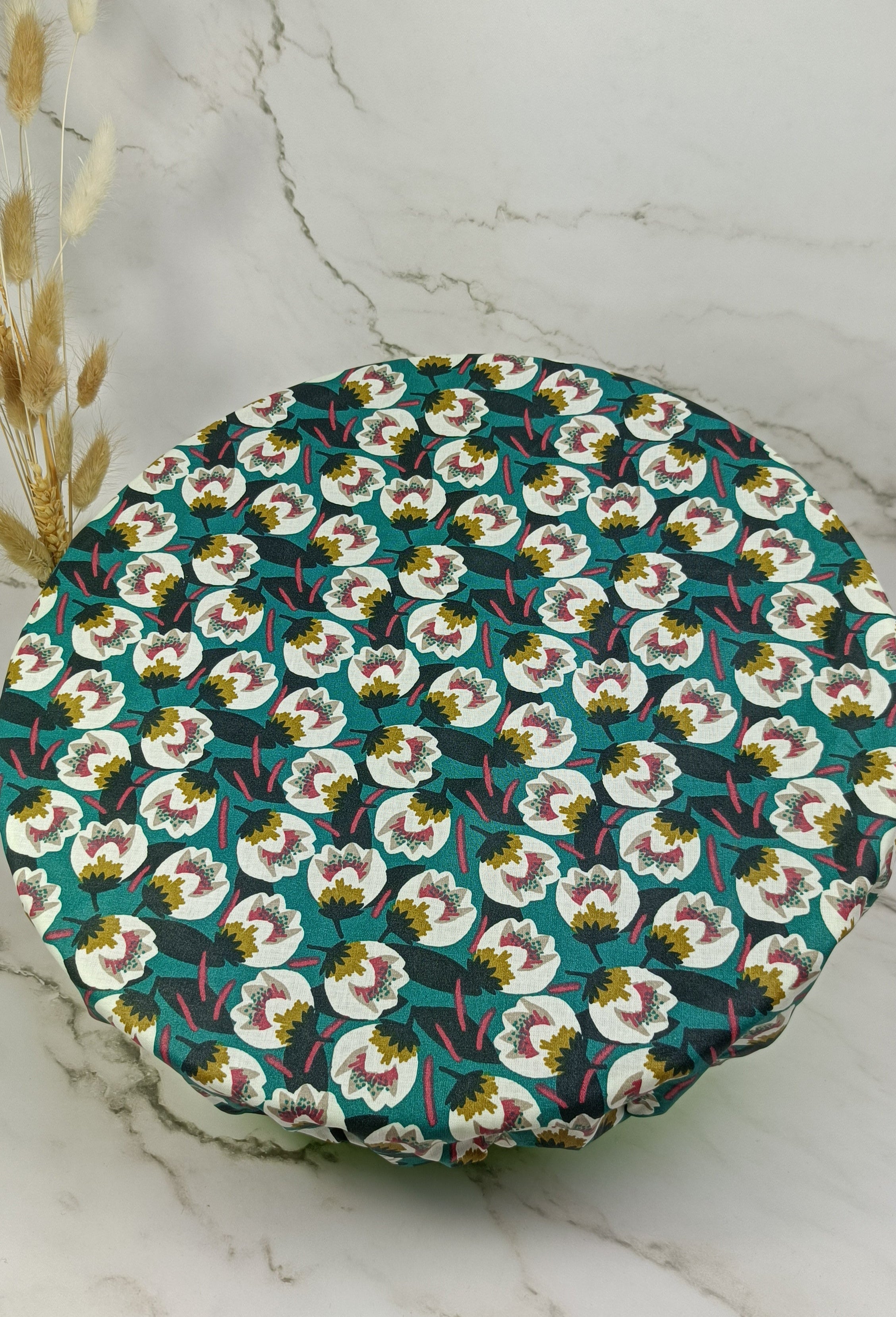 Couvre bol plat fleur de coton vert xl