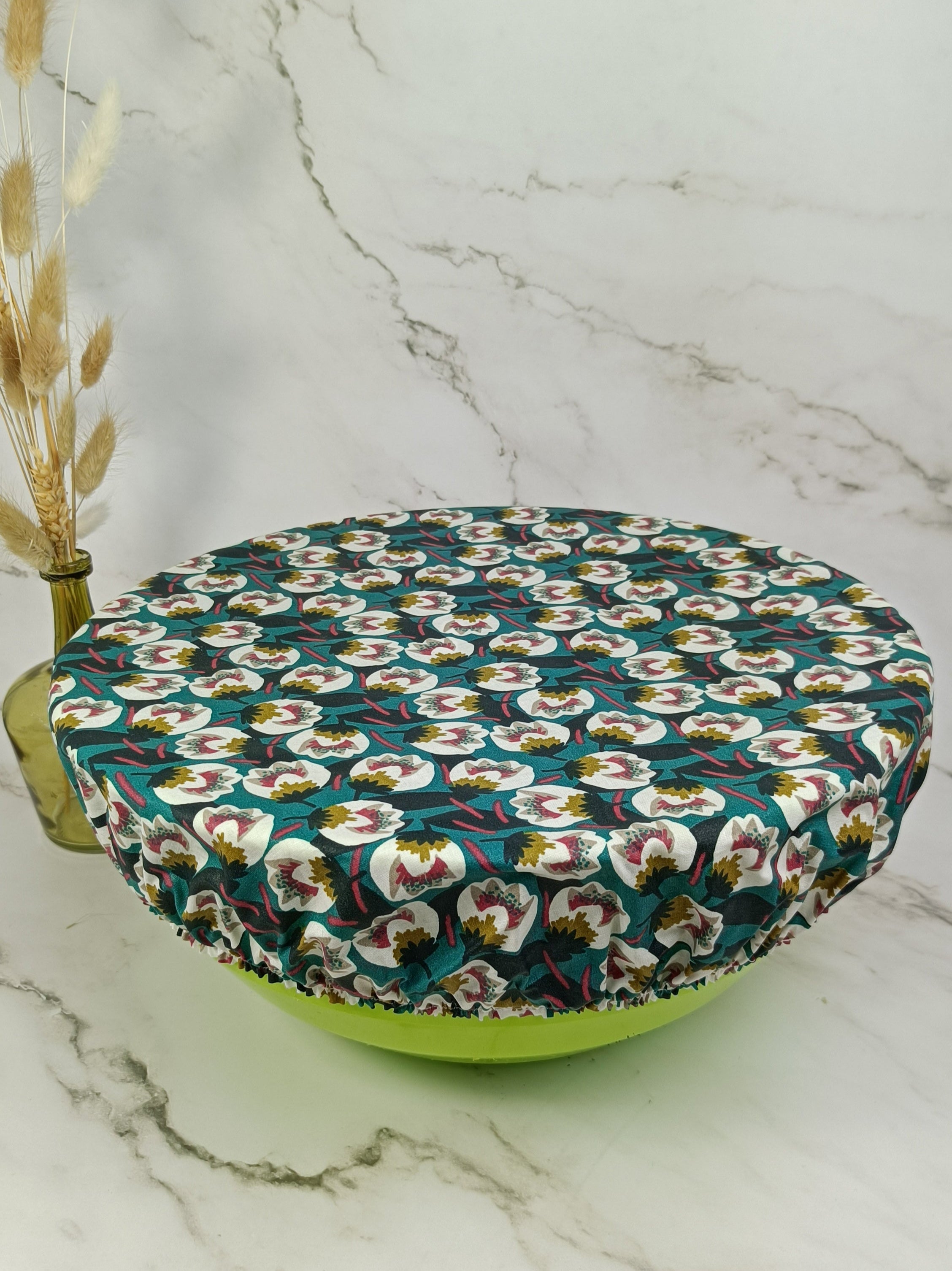 Couvre bol plat fleur de coton vert xl