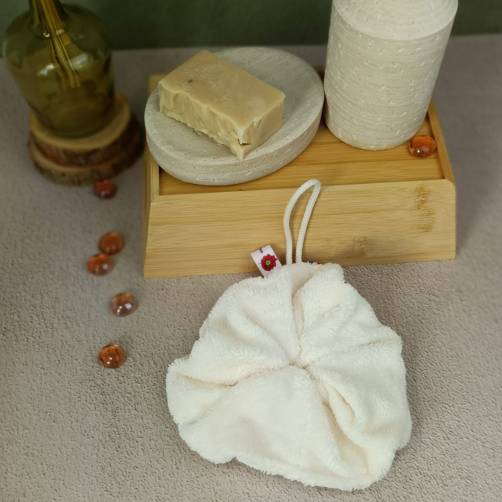 Fleur de douche éponge bambou écru