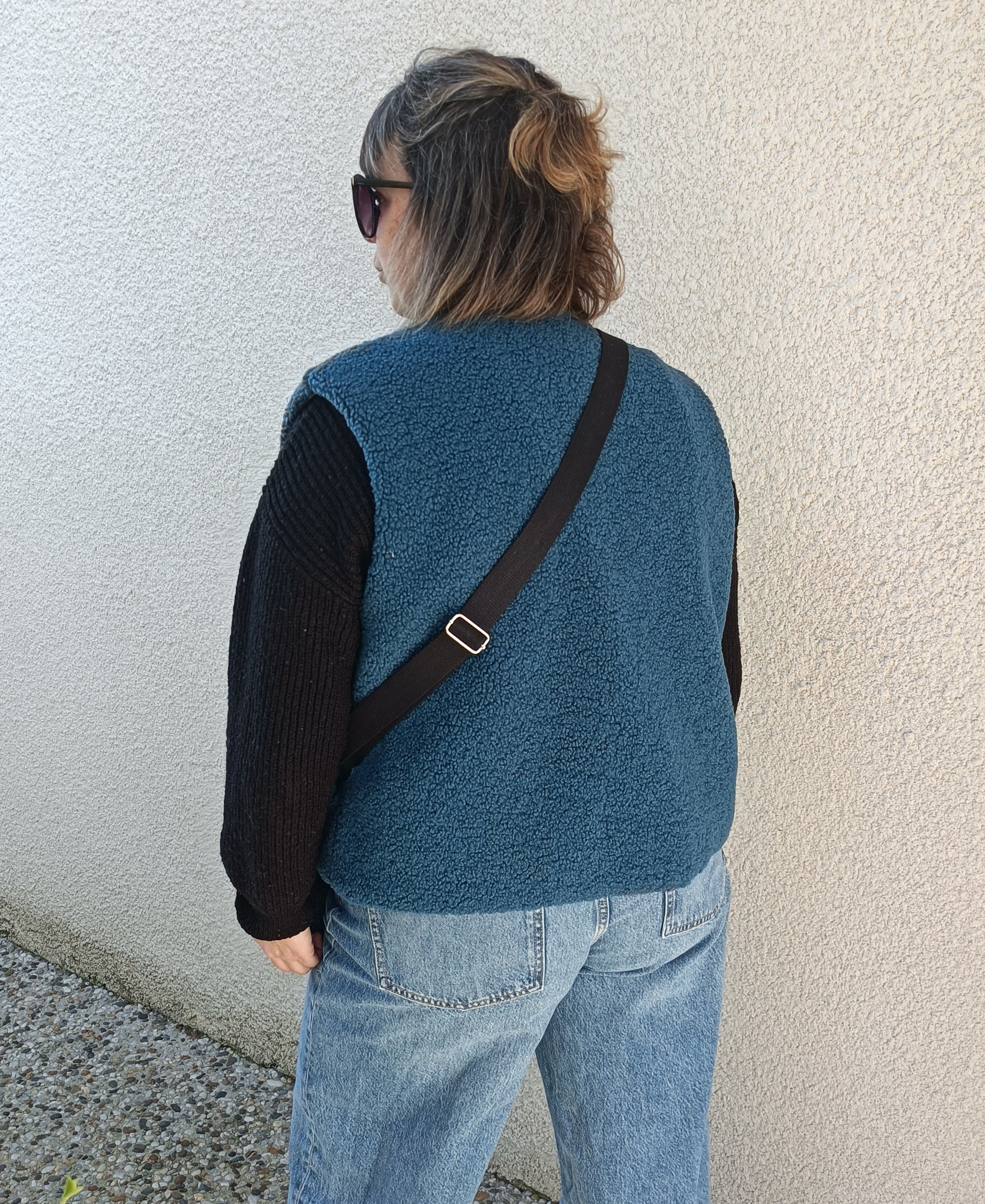 Gilet berger adultes sherpa bleu petites fleurs 46