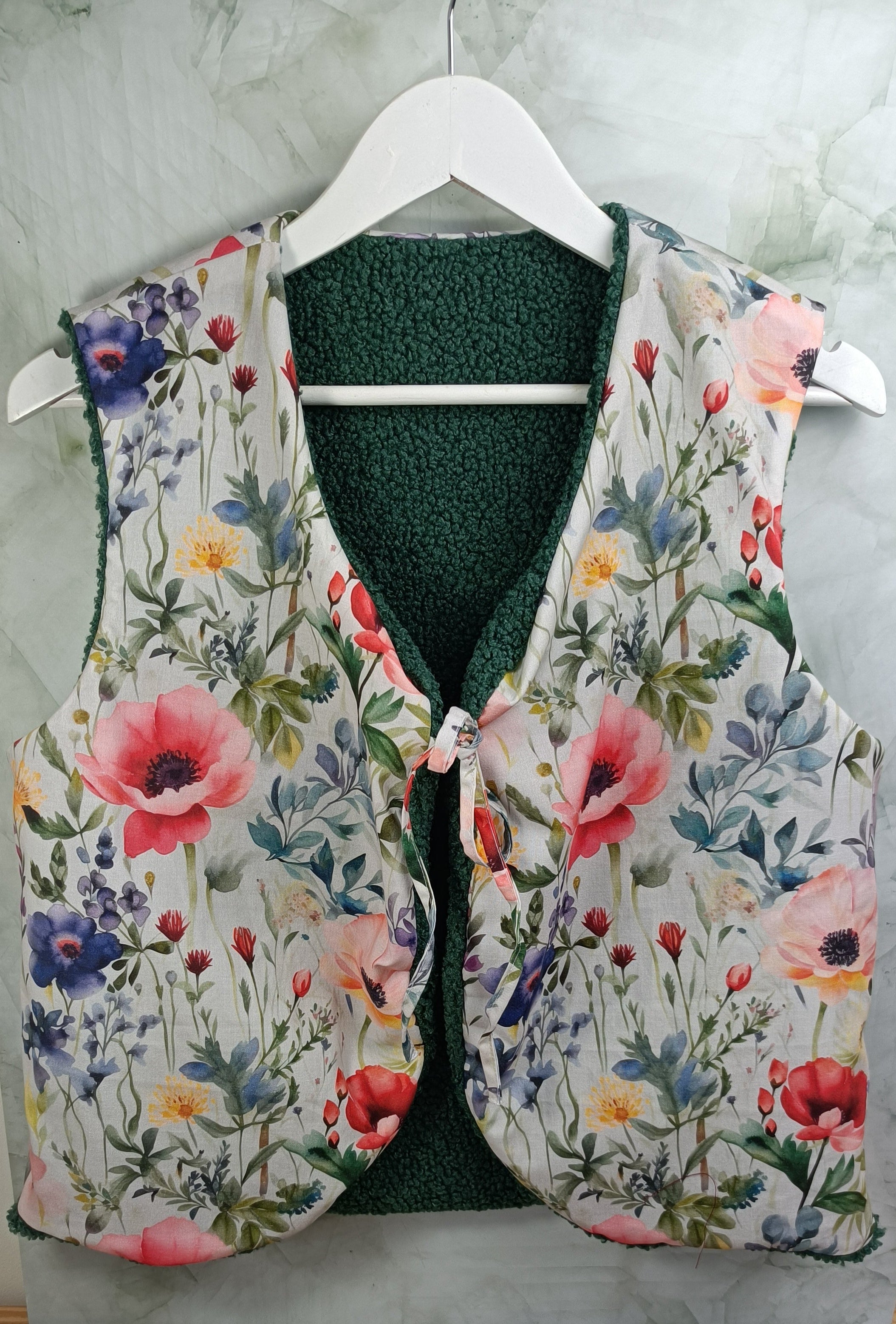 Gilet berger adultes sherpa vert tissu intérieur coquelicot