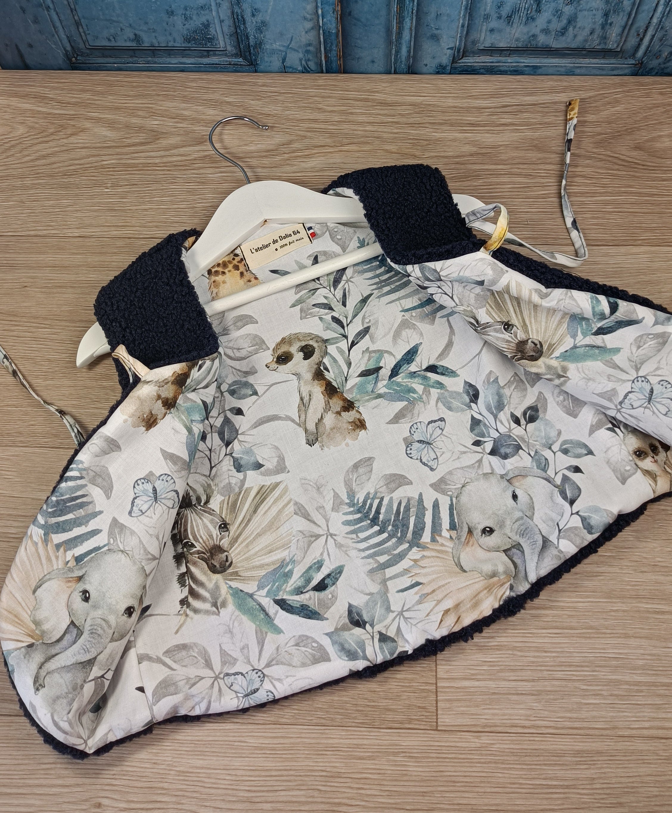 Gilet berger enfant tropicale bleu