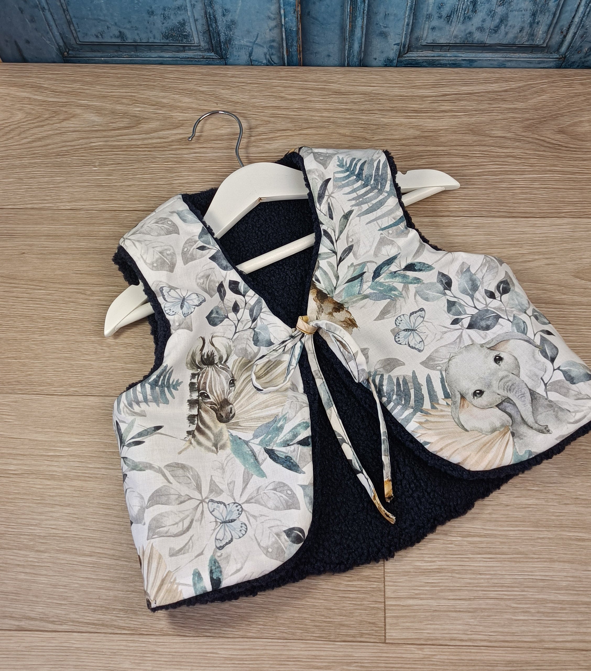 Gilet berger enfant tropicale bleu