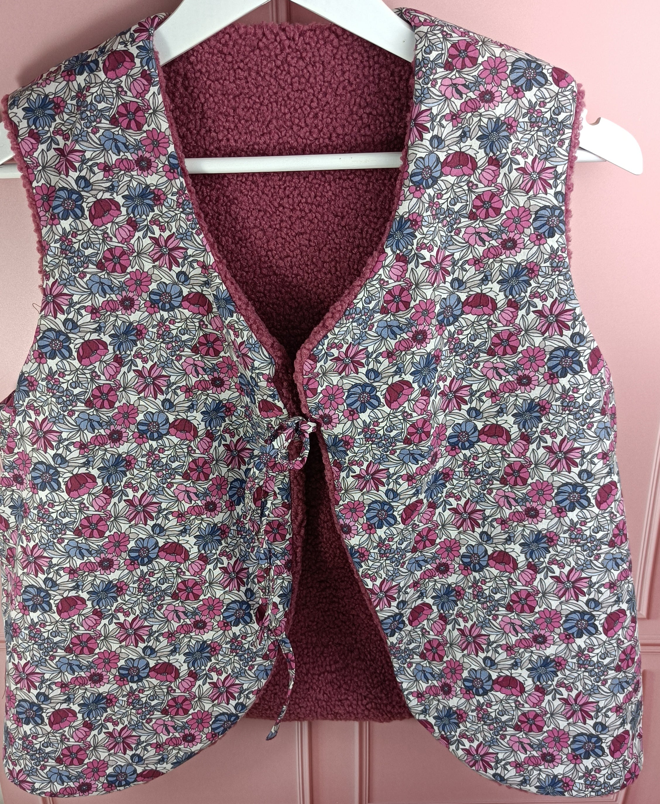 Gilet berger femme sherpa vieux rose tissus intérieur imprimé fleur