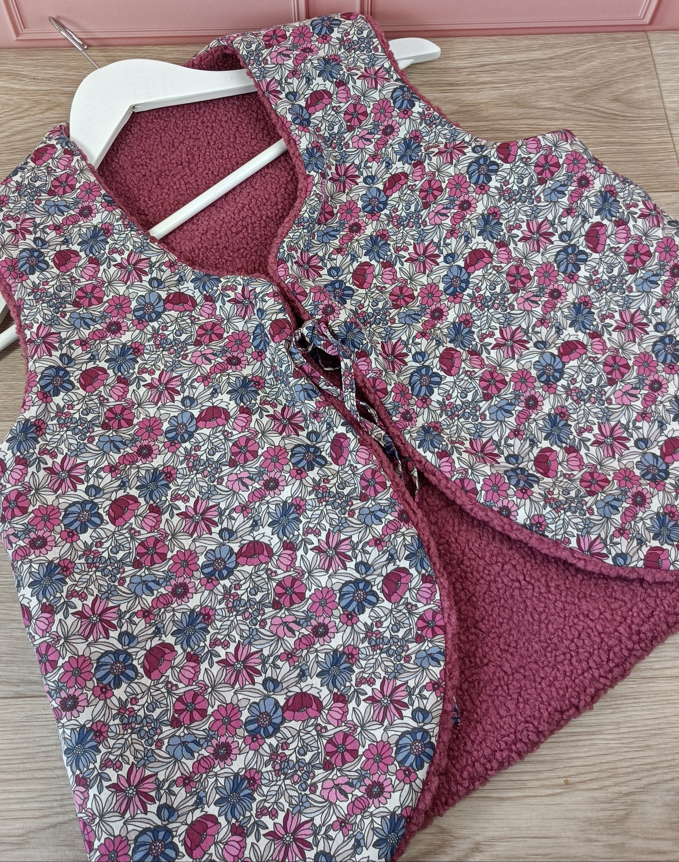 Gilet berger femme sherpa vieux rose tissus intérieur imprimé fleur