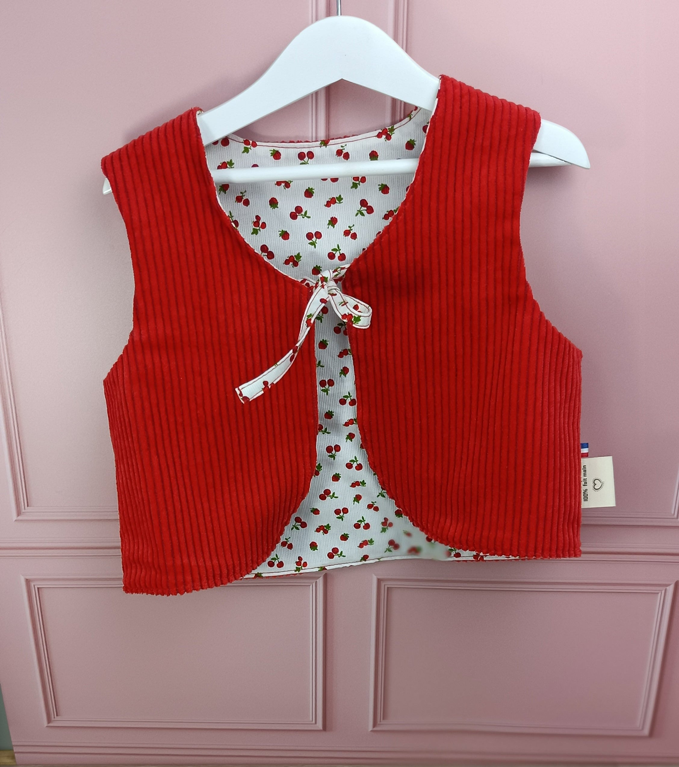Gilet berger velours rouge enfant