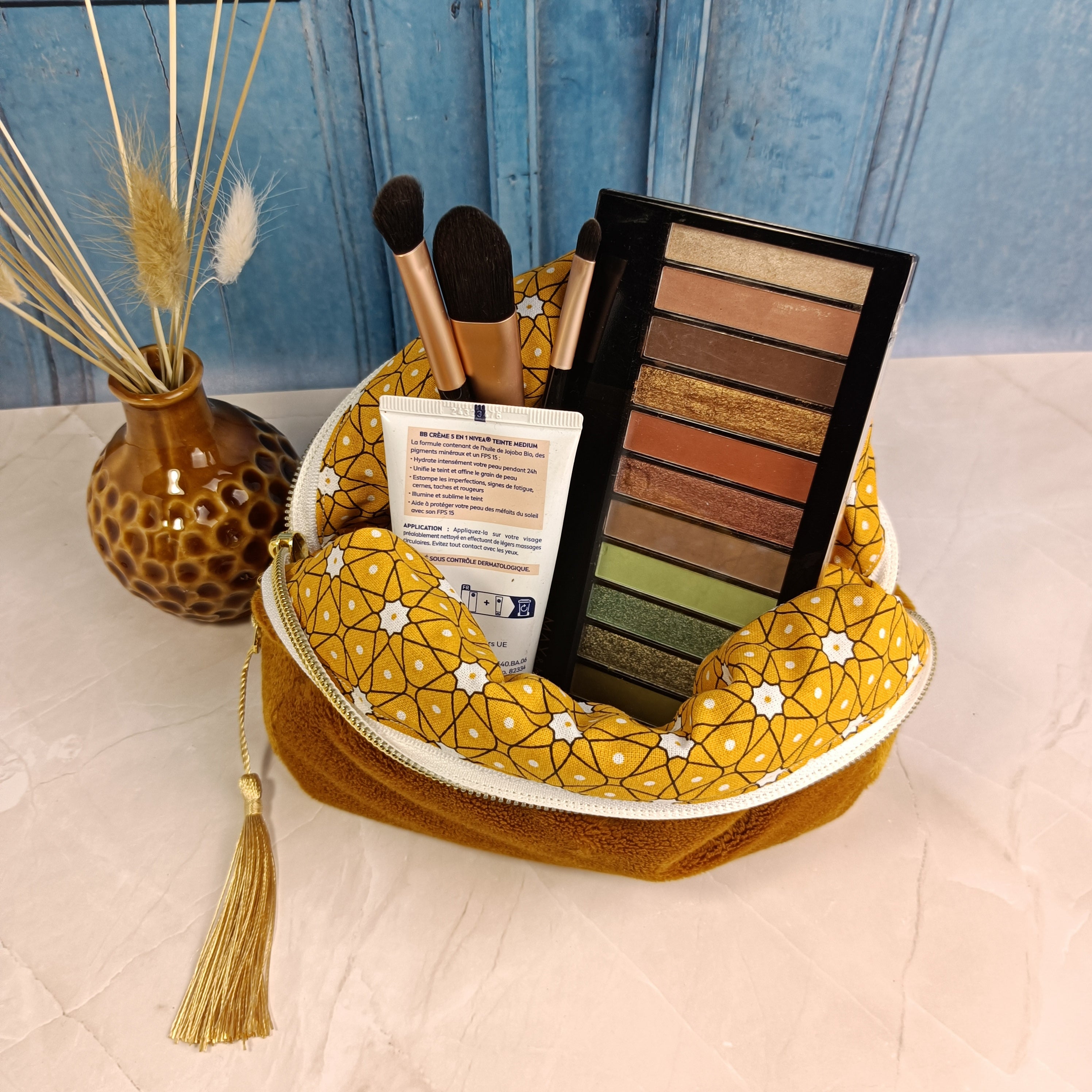 Trousse maquillage zippée - velours lisse Cassonade