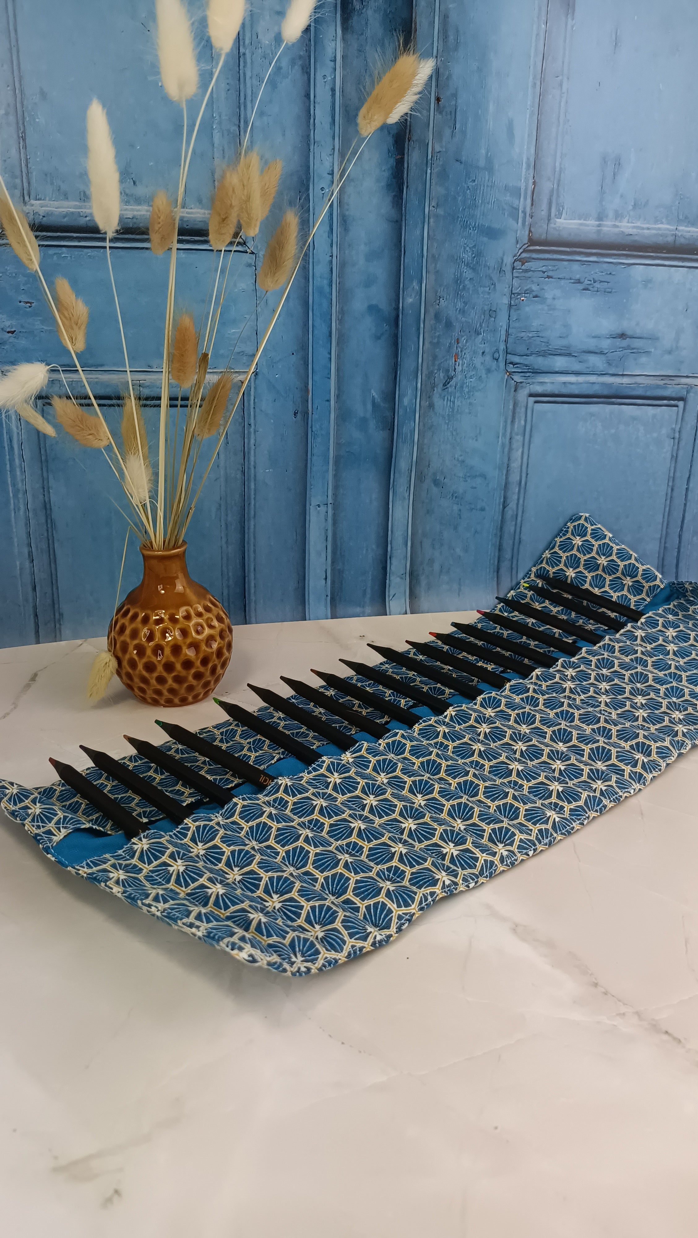 Trousse à crayons ou feutres roulée - RIAD turquoise