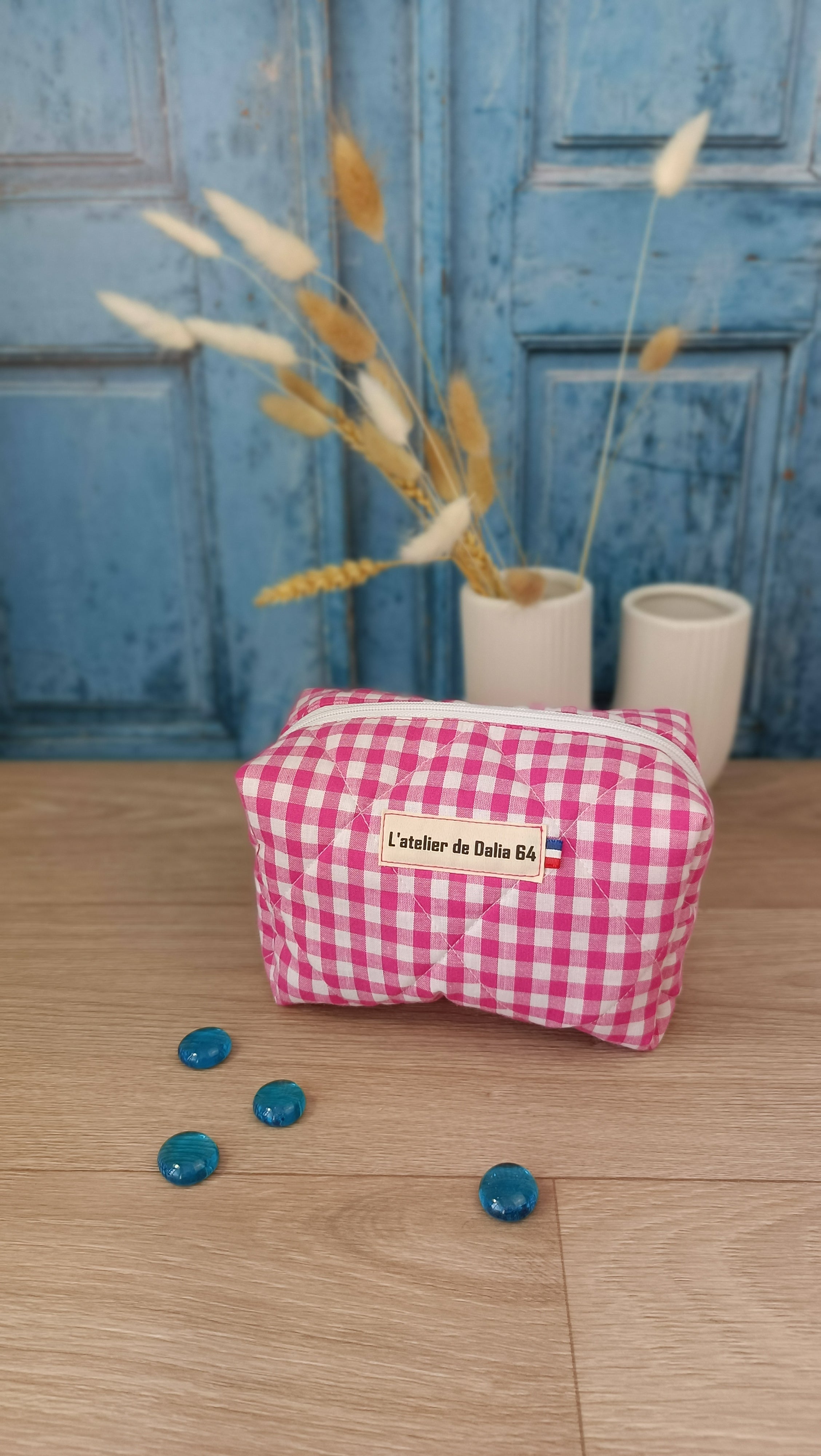 Trousses matelassées maquillage/toilette et accessoires assortis - Vichy fuchsia