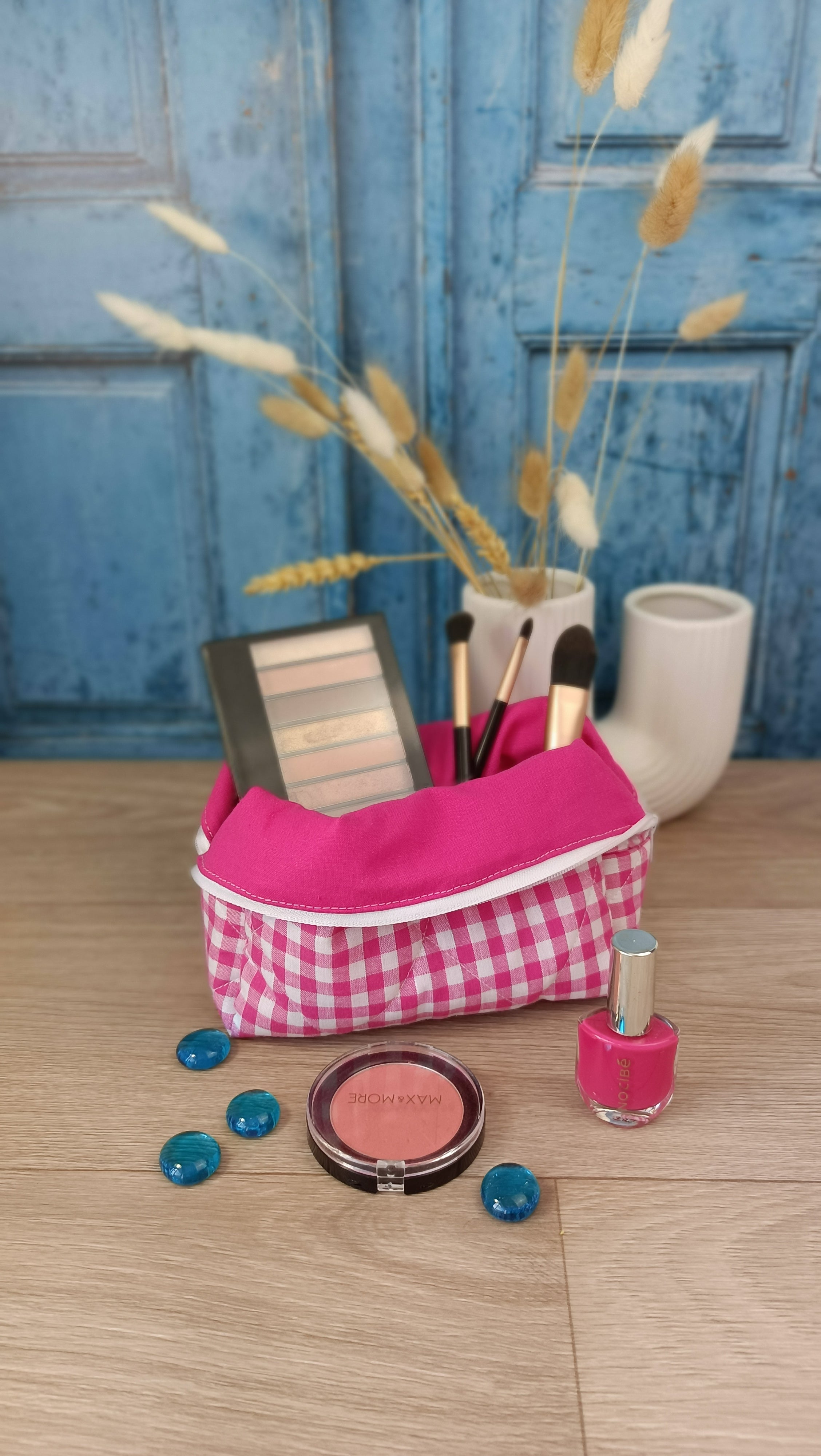 Trousses matelassées maquillage/toilette et accessoires assortis - Vichy fuchsia