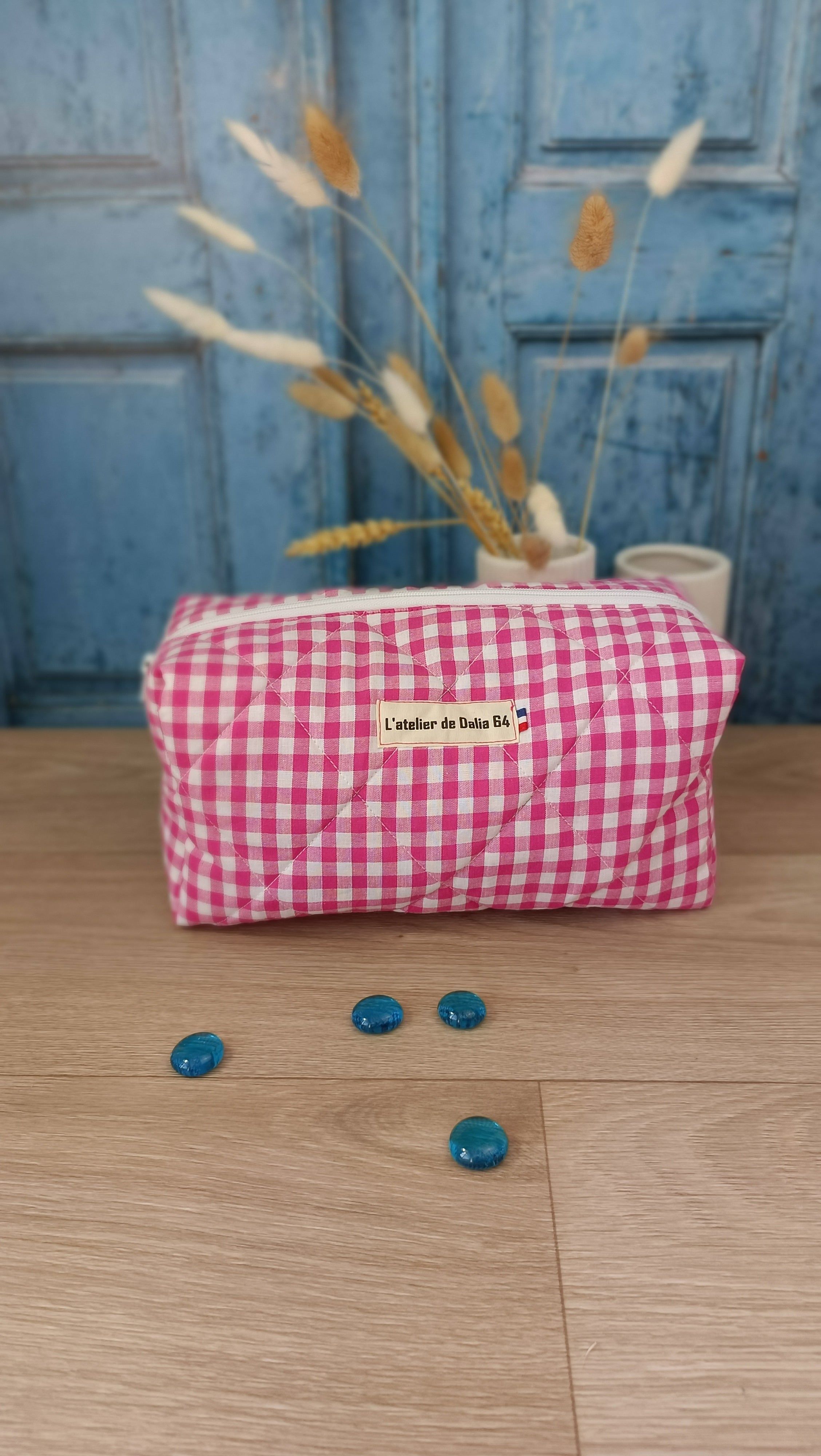Trousses matelassées maquillage/toilette et accessoires assortis - Vichy fuchsia