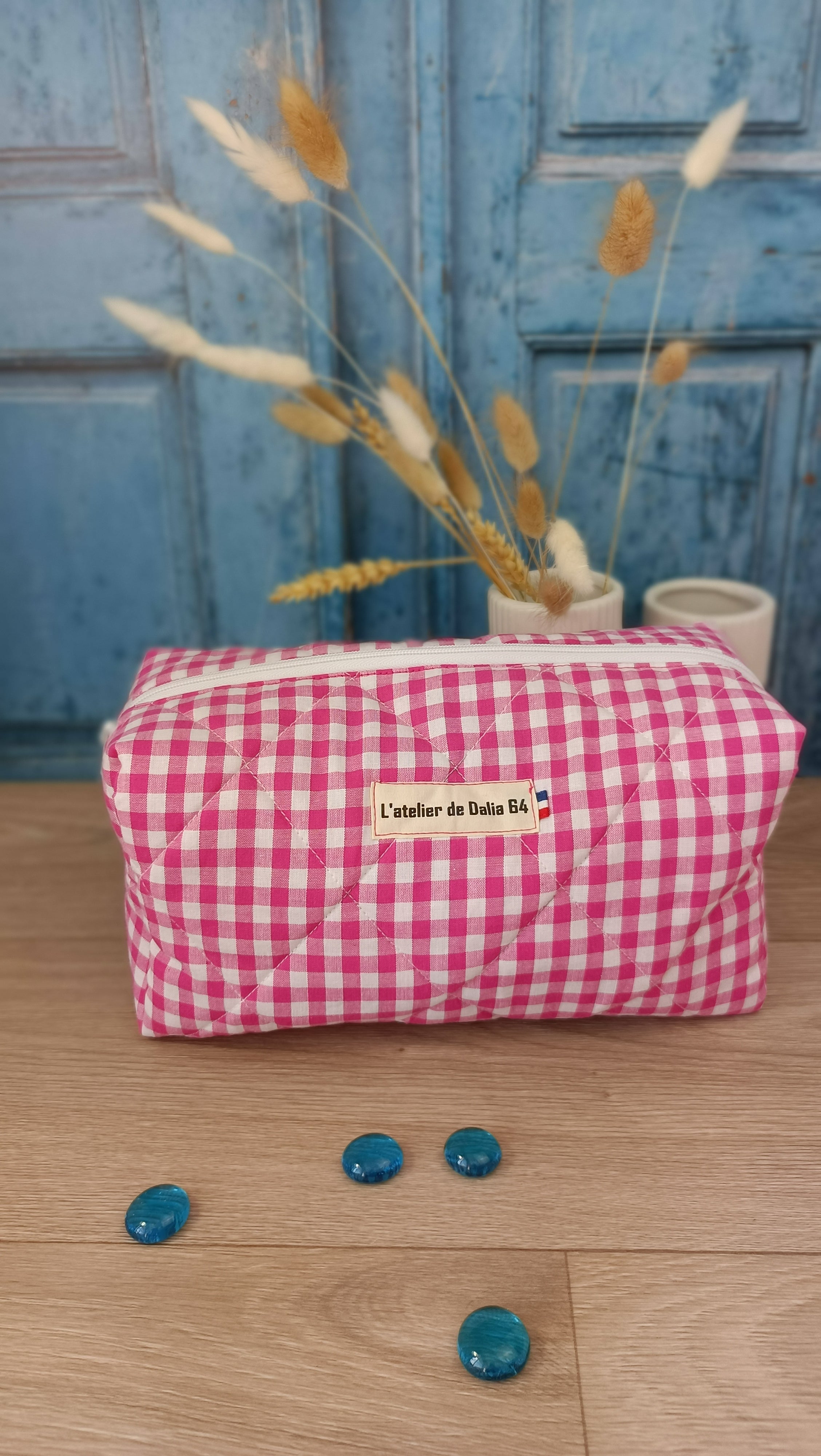 Trousses matelassées maquillage/toilette et accessoires assortis - Vichy fuchsia
