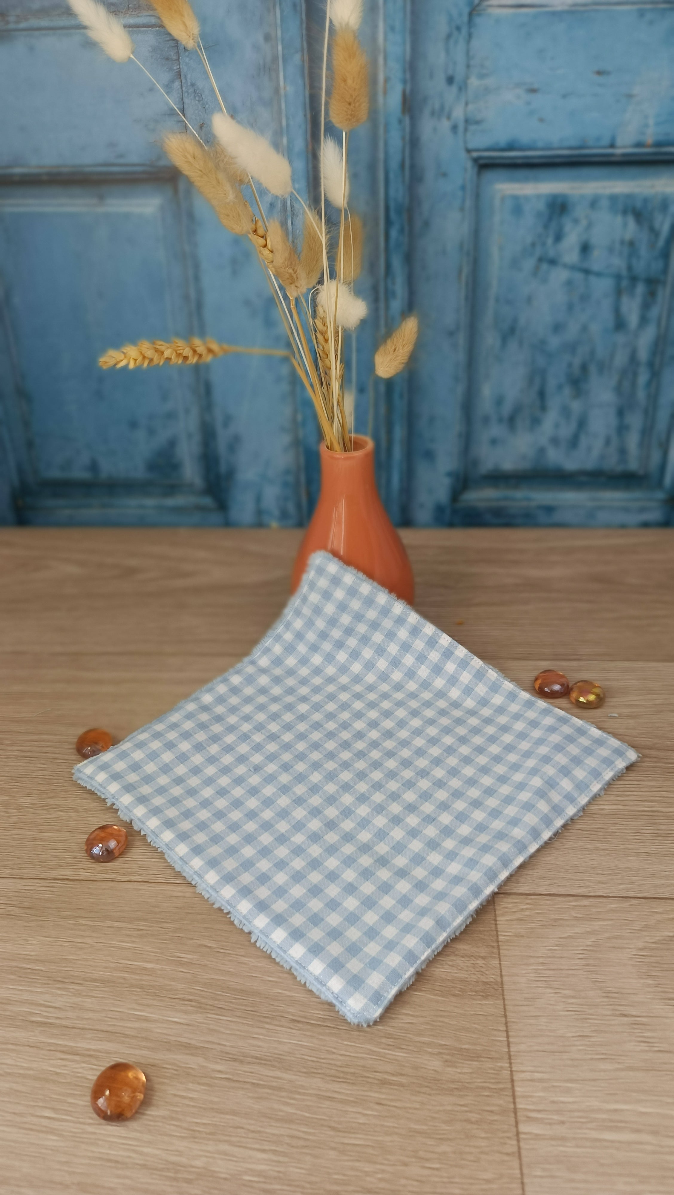 Trousses matelassées maquillage/toilette et accessoires assortis - Vichy bleu clair