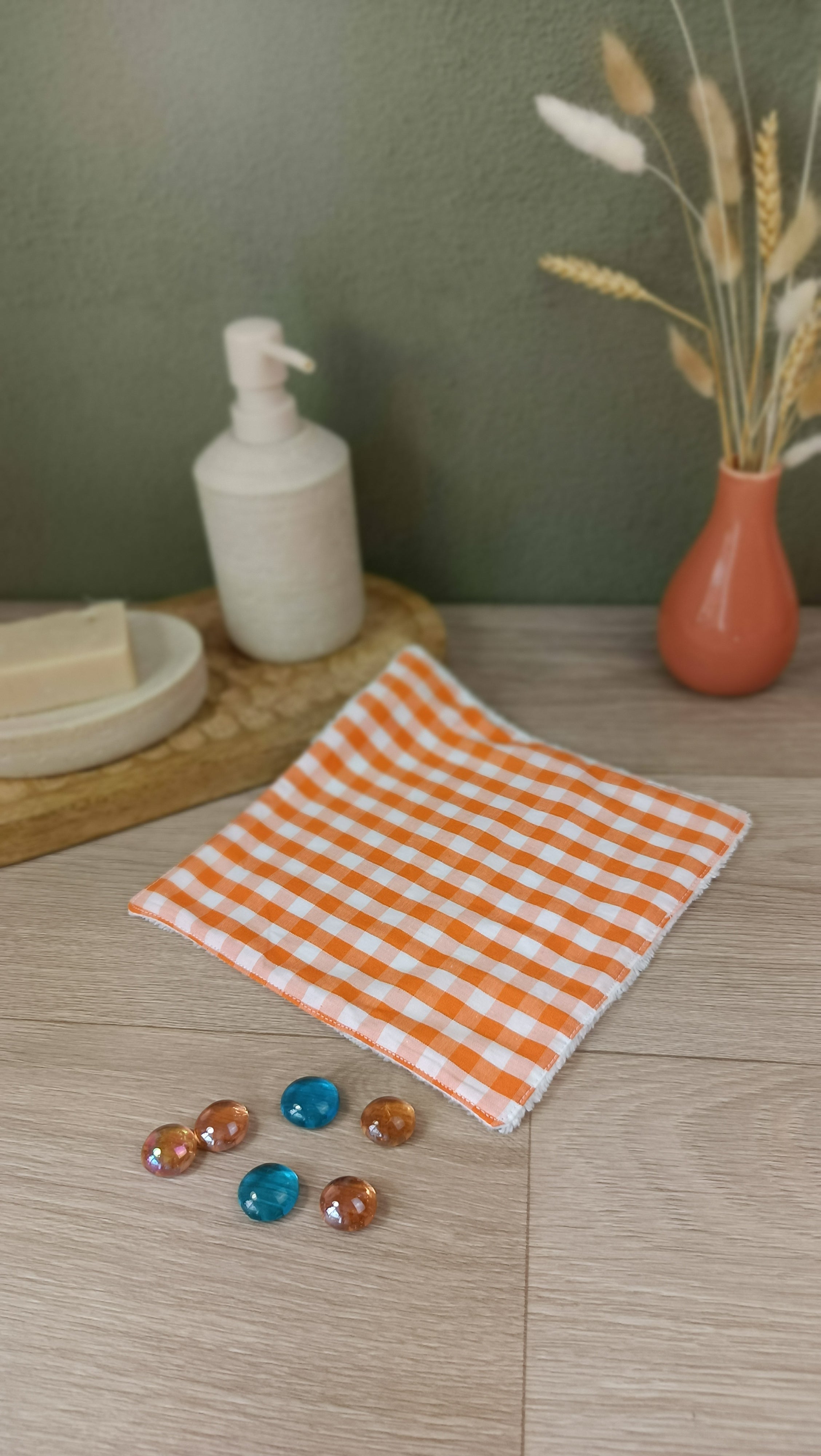 Trousses matelassées maquillage/toilette et accessoires assortis - Vichy orange