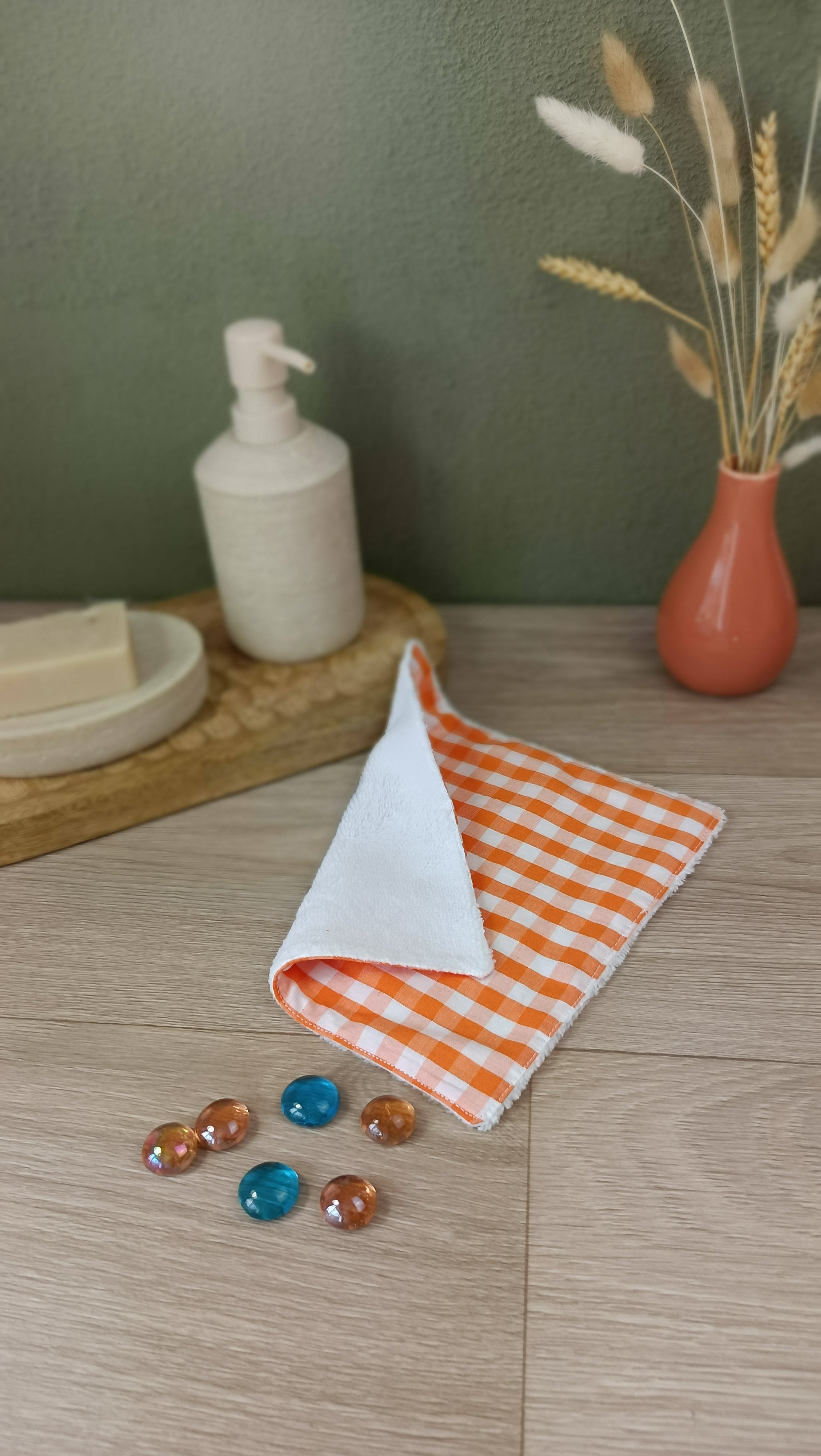 Trousses matelassées maquillage/toilette et accessoires assortis - Vichy orange