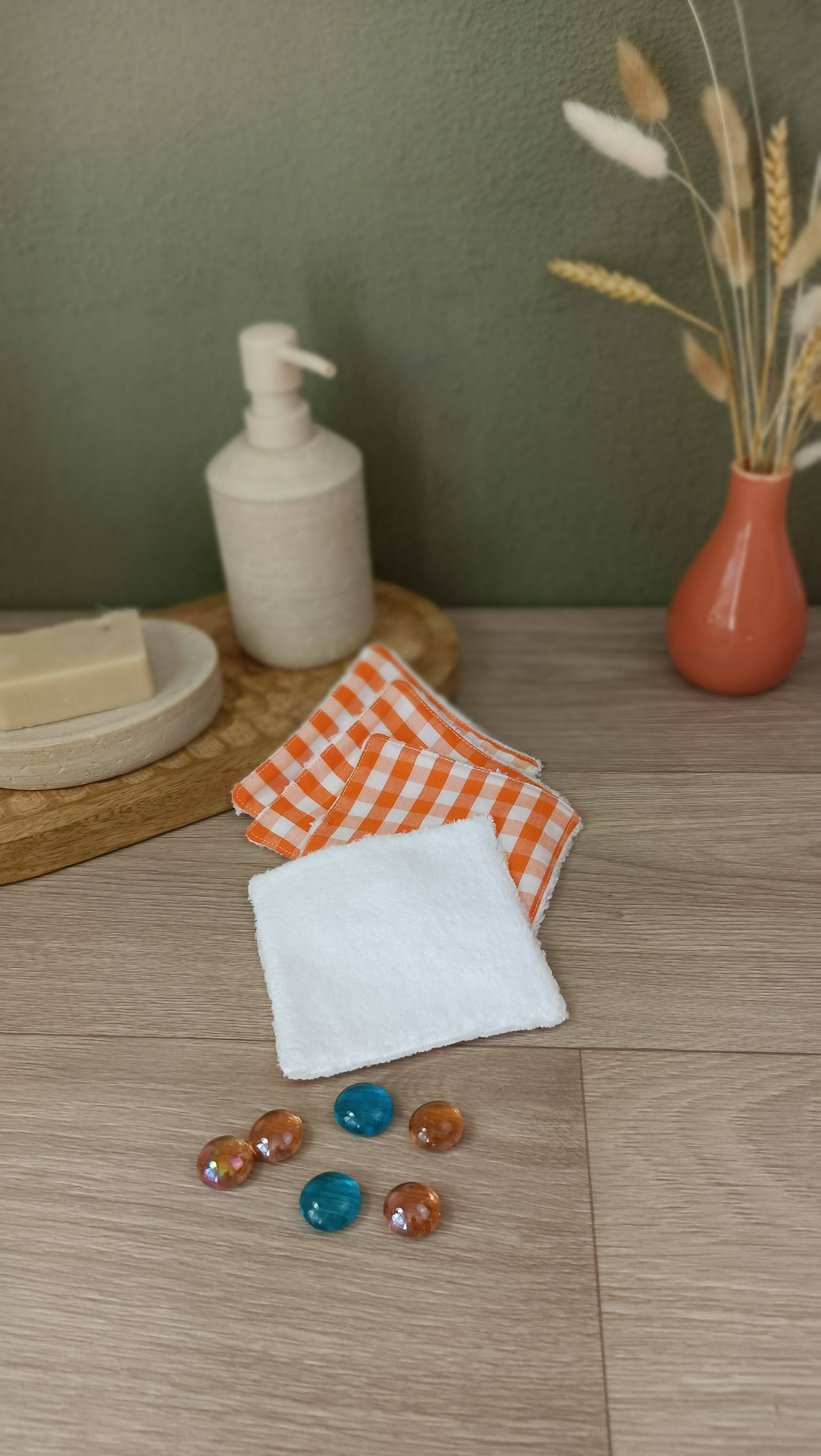 Trousses matelassées maquillage/toilette et accessoires assortis - Vichy orange