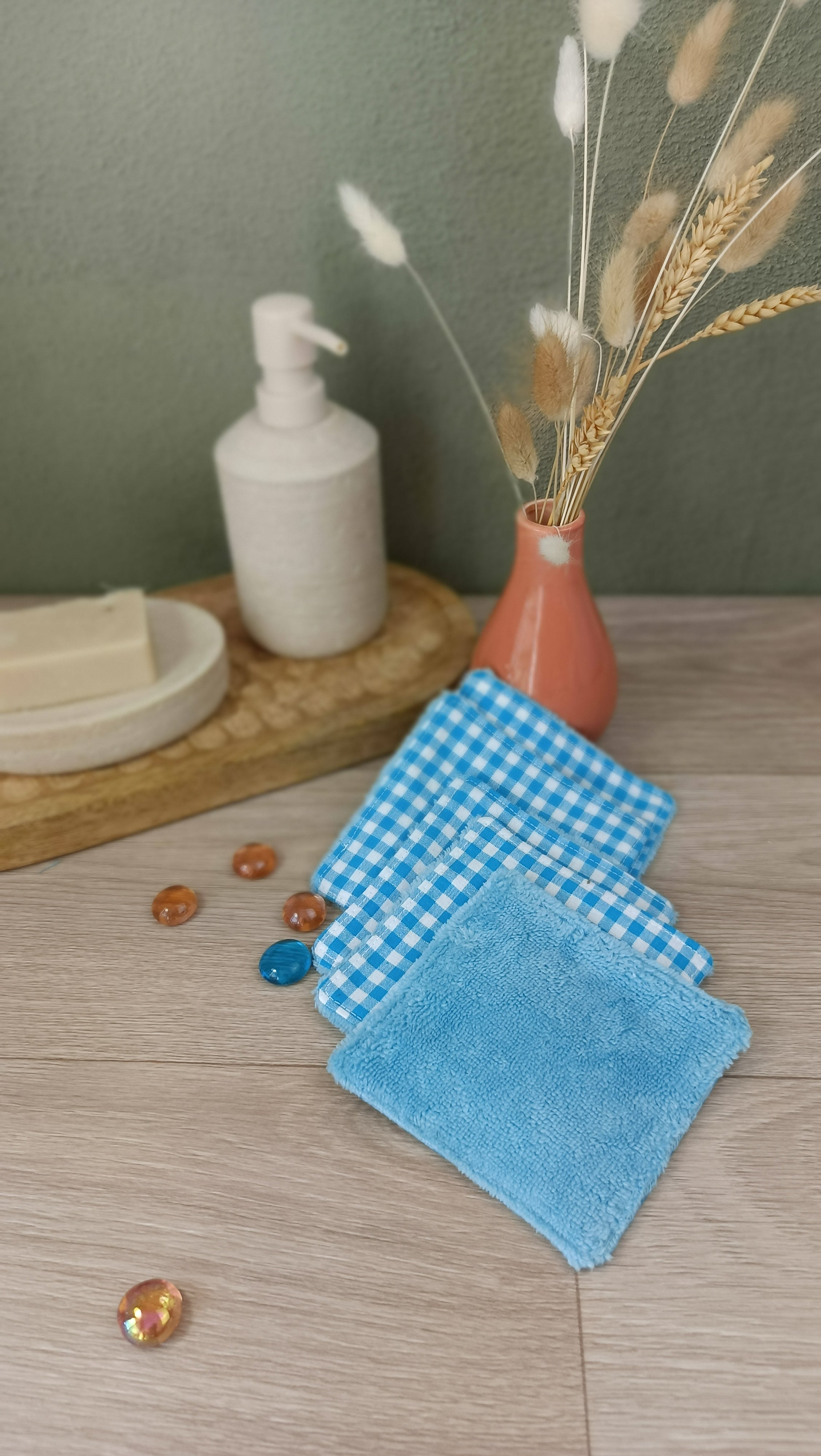 Trousses matelassées maquillage/toilette et accessoires assortis - Vichy turquoise