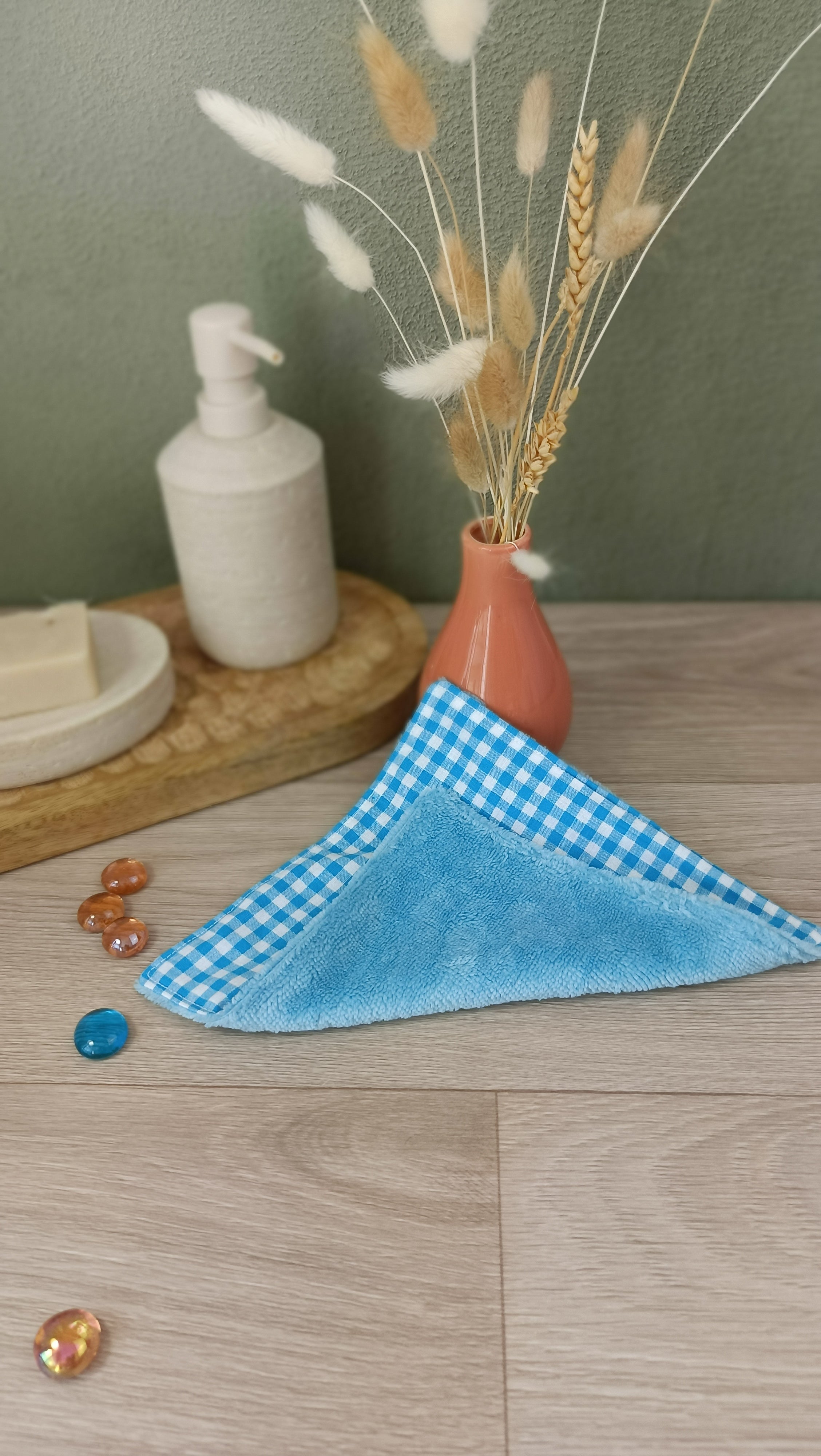 Trousses matelassées maquillage/toilette et accessoires assortis - Vichy turquoise