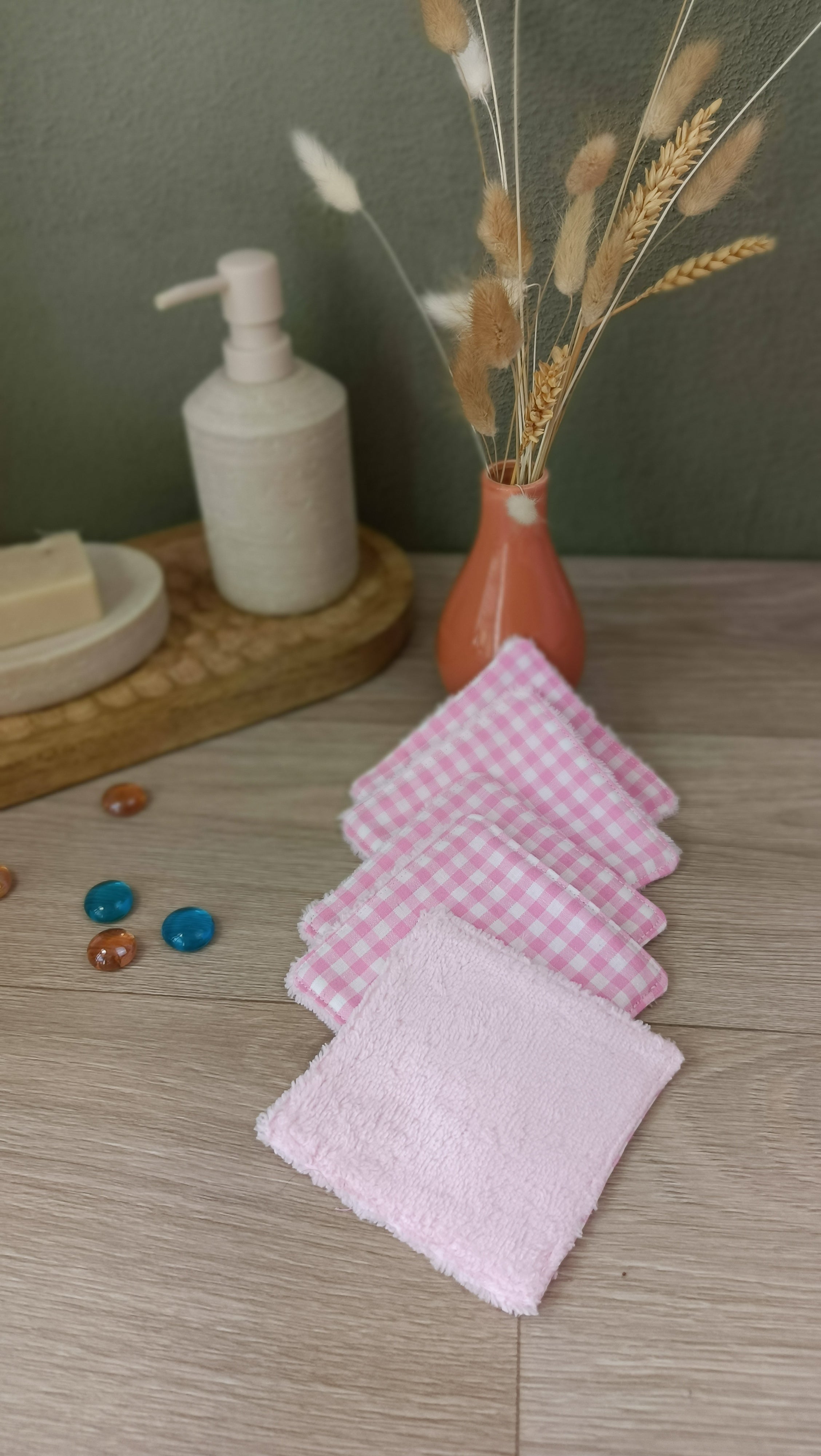 Trousses matelassées maquillage/toilette et accessoires assortis - Vichy rose clair