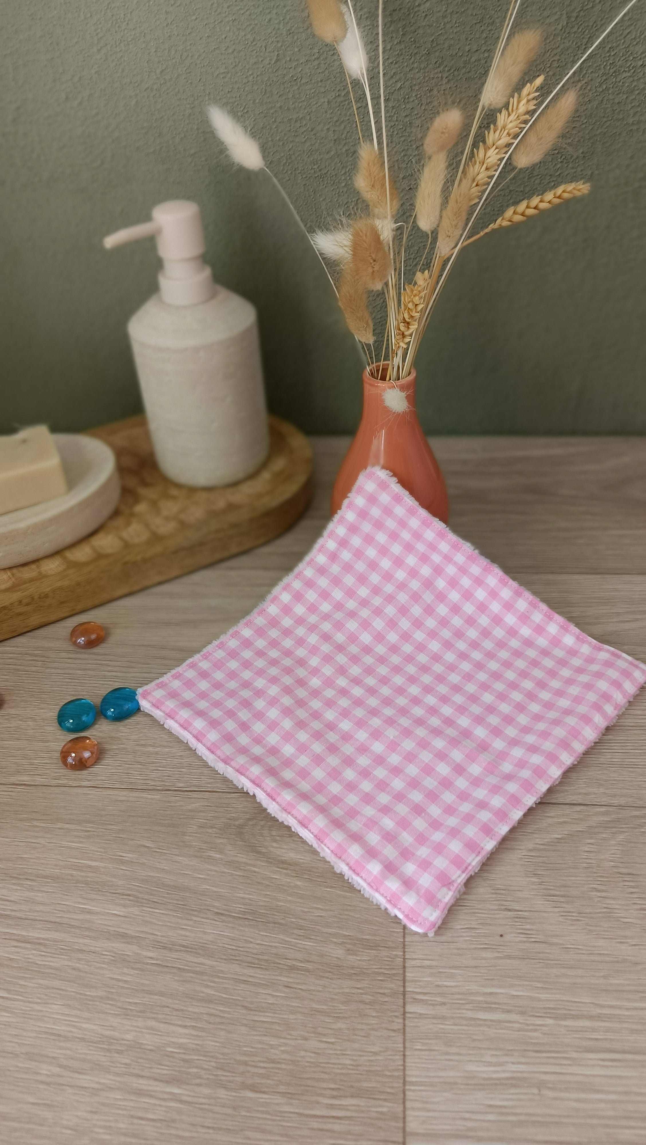 Trousses matelassées maquillage/toilette et accessoires assortis - Vichy rose clair