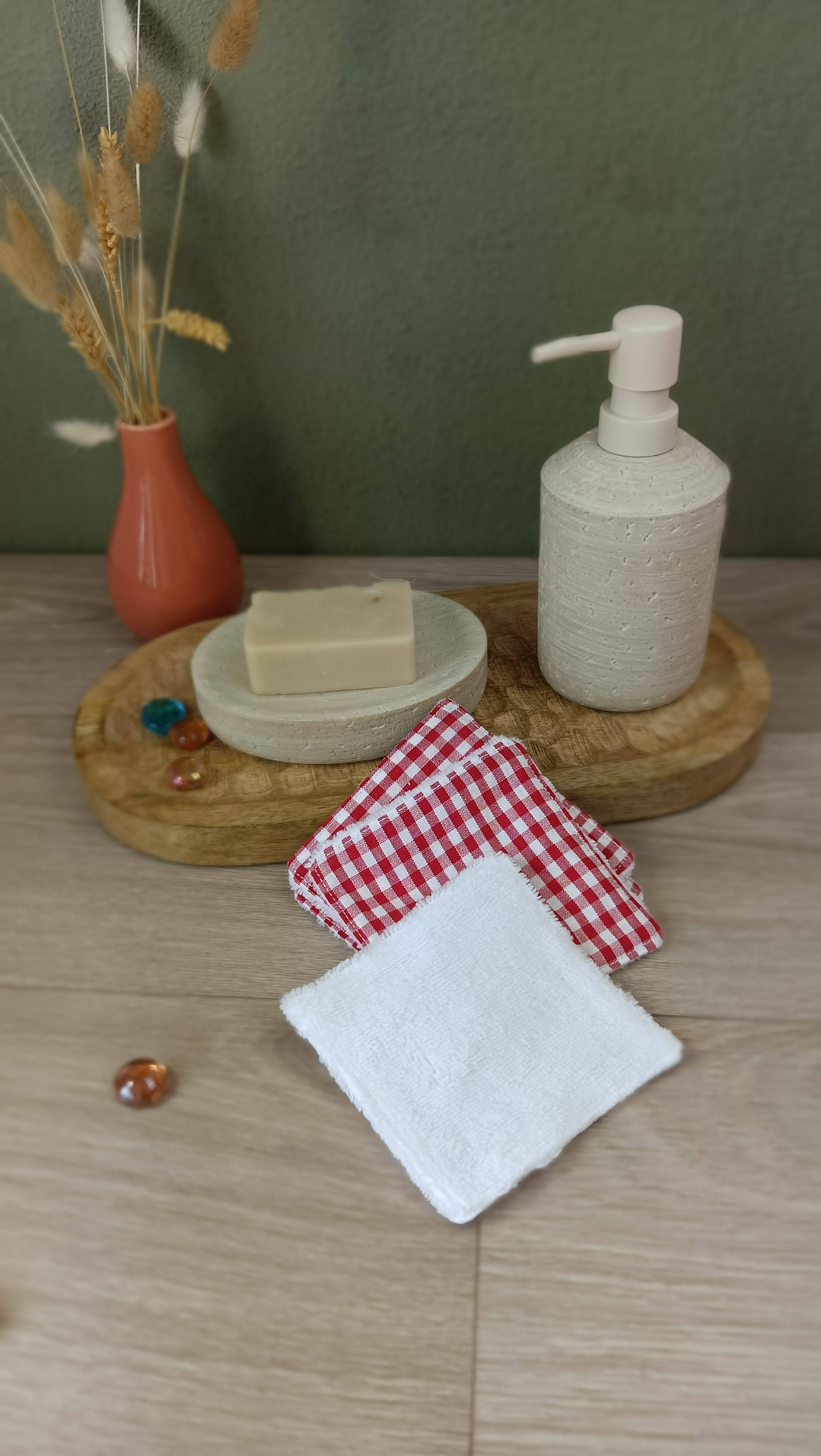 Trousses matelassées maquillage/toilette et accessoires assortis - Vichy rouge