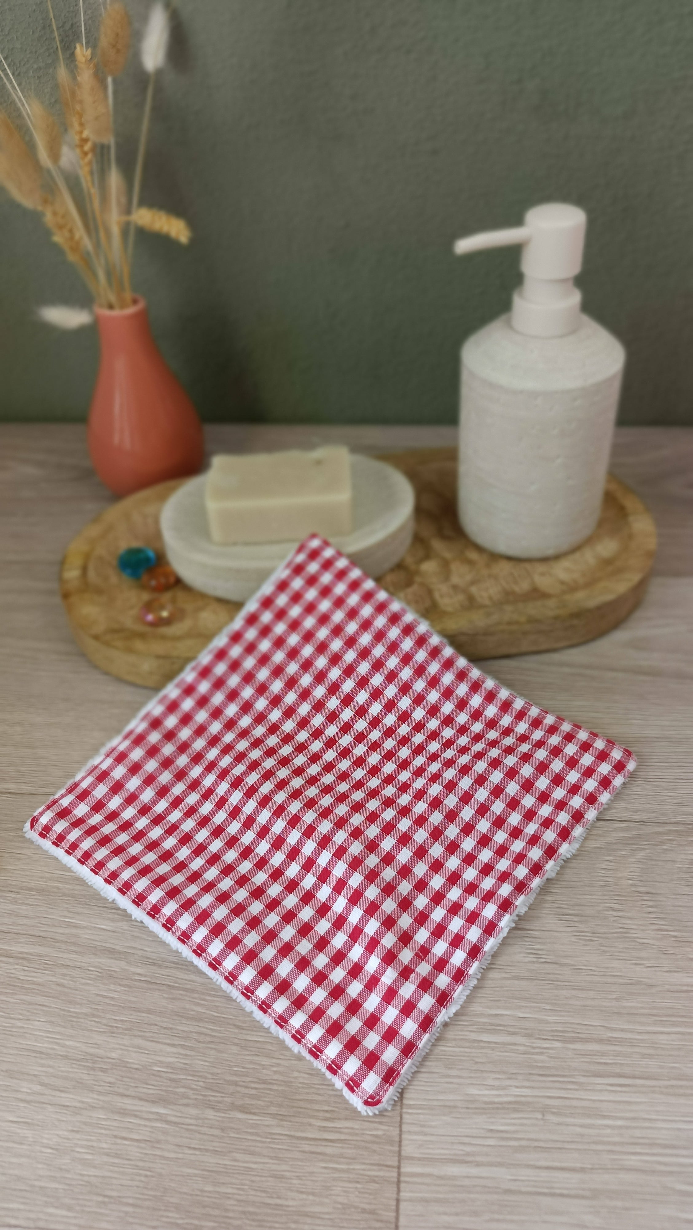 Trousses matelassées maquillage/toilette et accessoires assortis - Vichy rouge