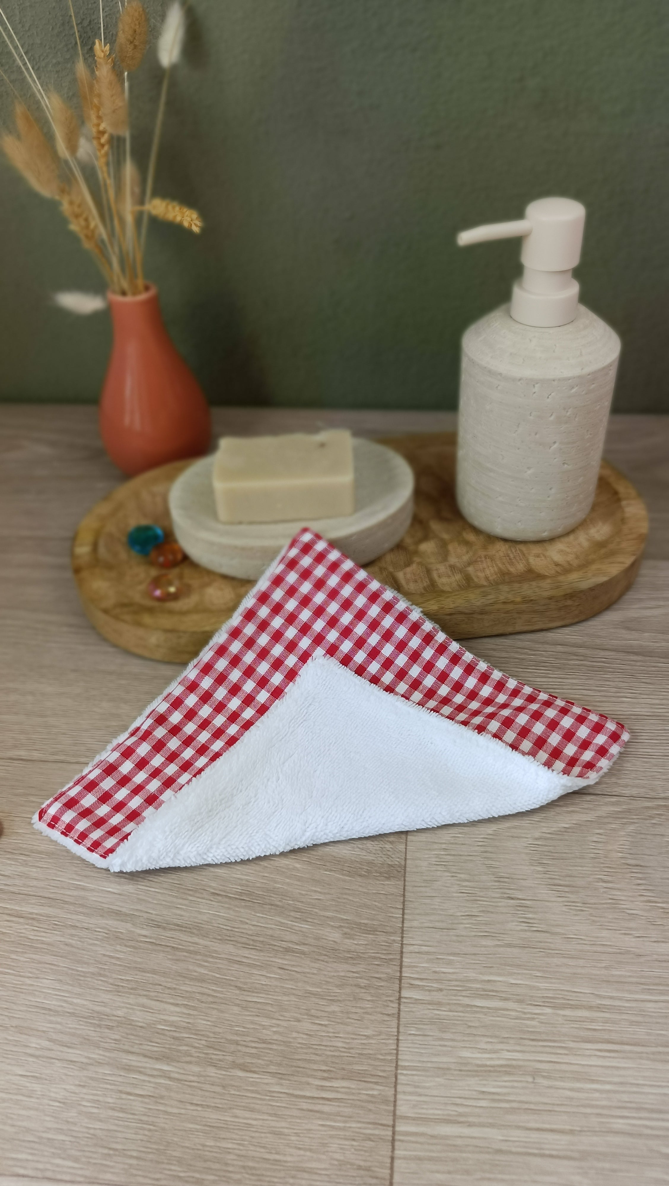 Trousses matelassées maquillage/toilette et accessoires assortis - Vichy rouge