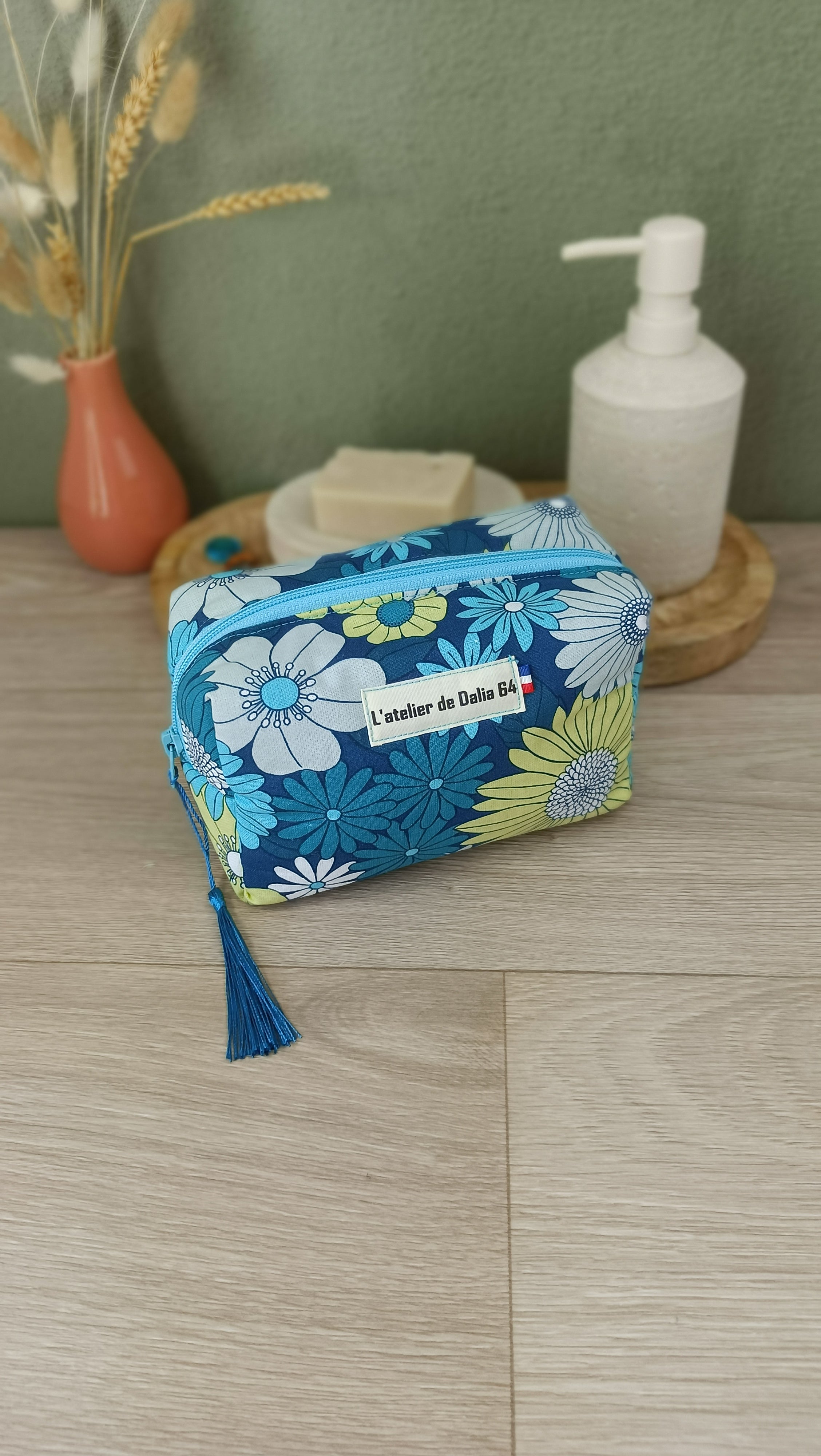 Trousse maquillage molletonnée et accessoires assortis - Ibiza bleu