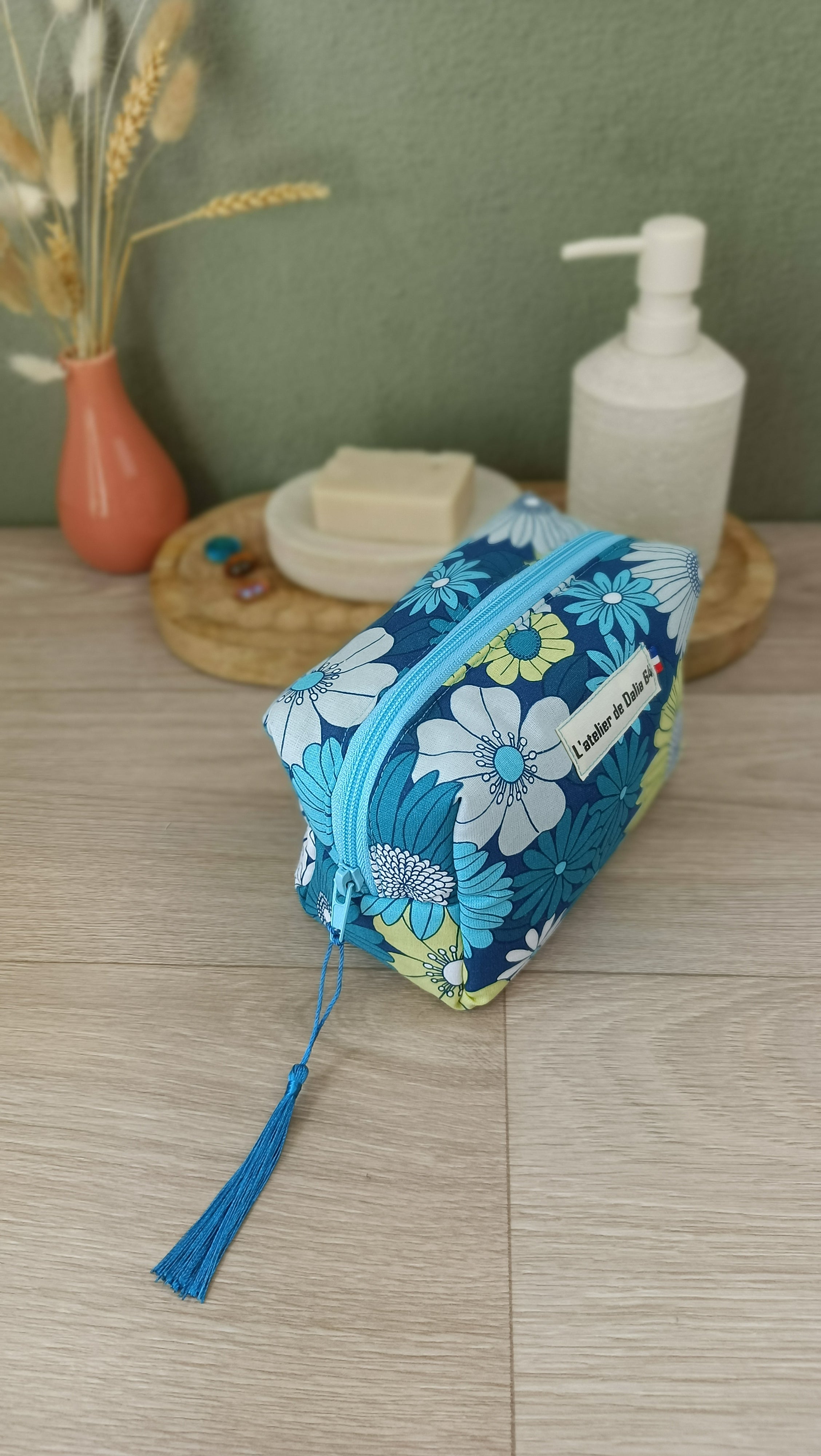 Trousse maquillage molletonnée et accessoires assortis - Ibiza bleu