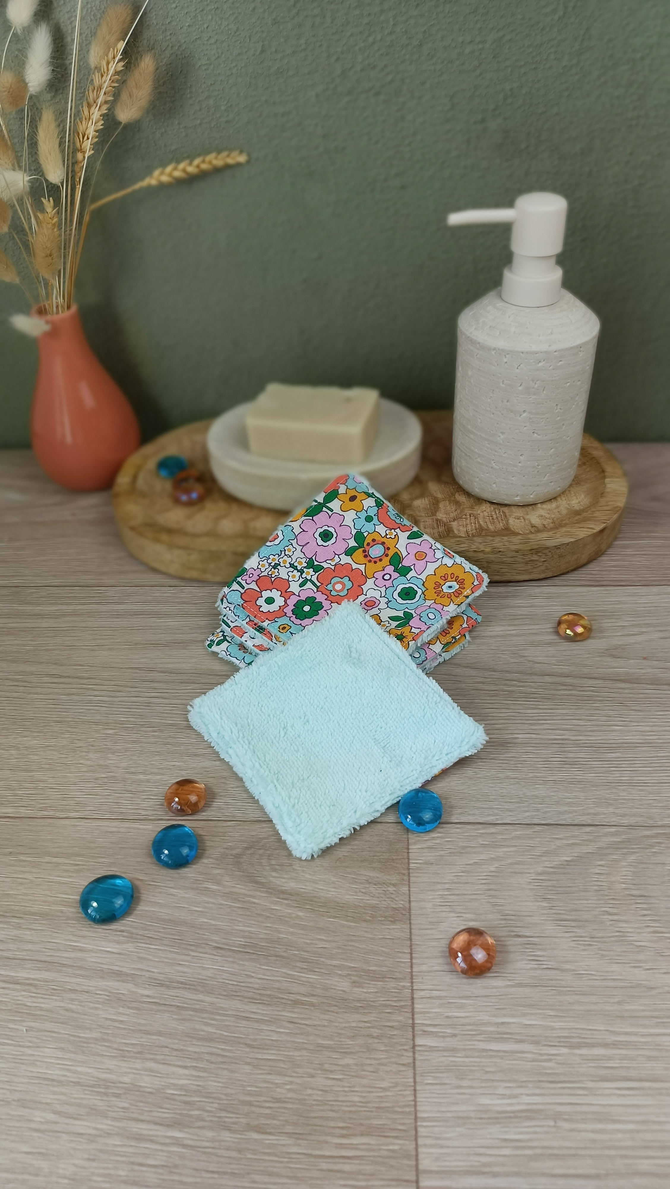 Trousse maquillage molletonnée et accessoires assortis - Fleurs rétro- ivoire rose
