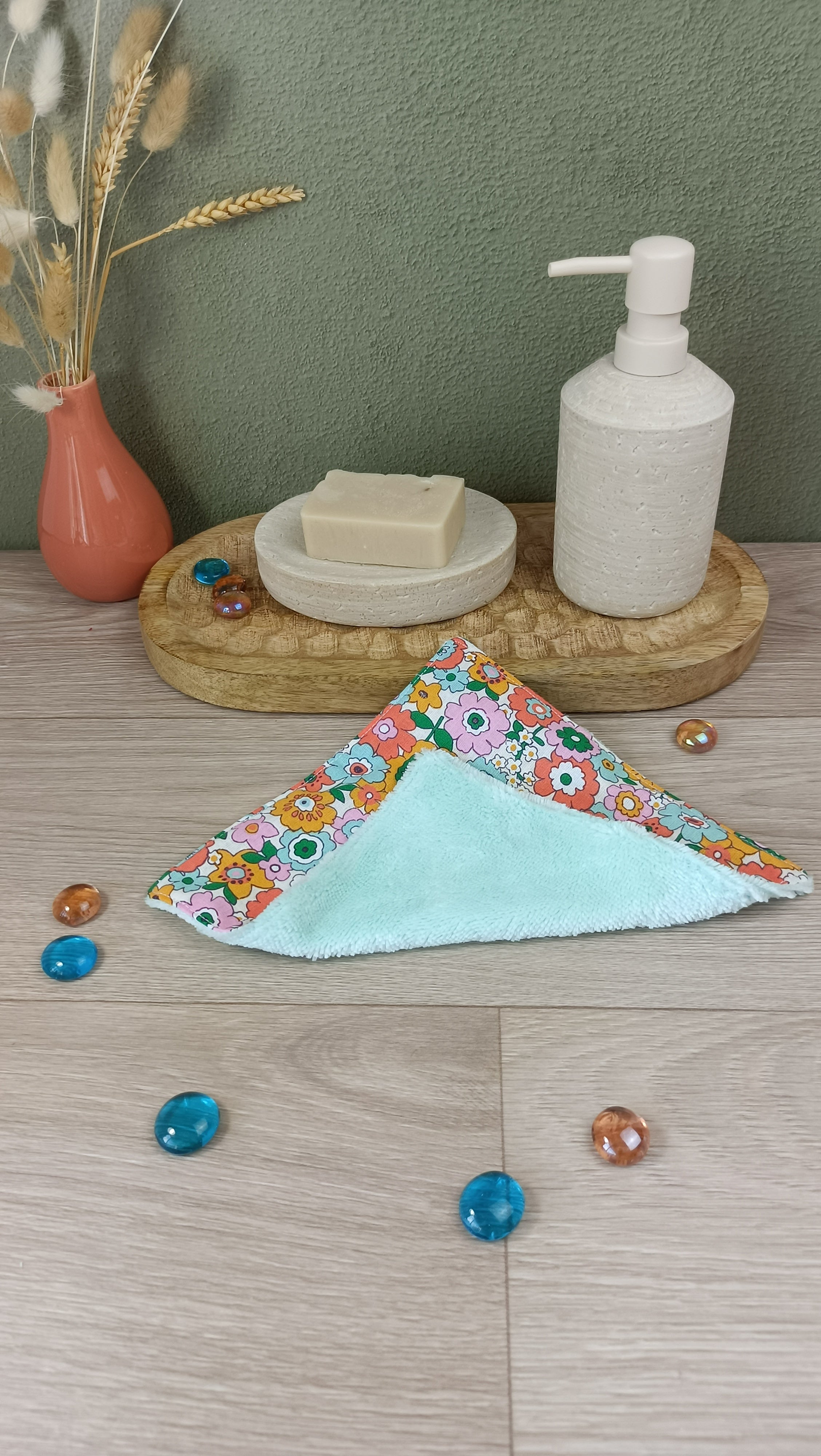 Trousse maquillage molletonnée et accessoires assortis - Fleurs rétro- ivoire rose