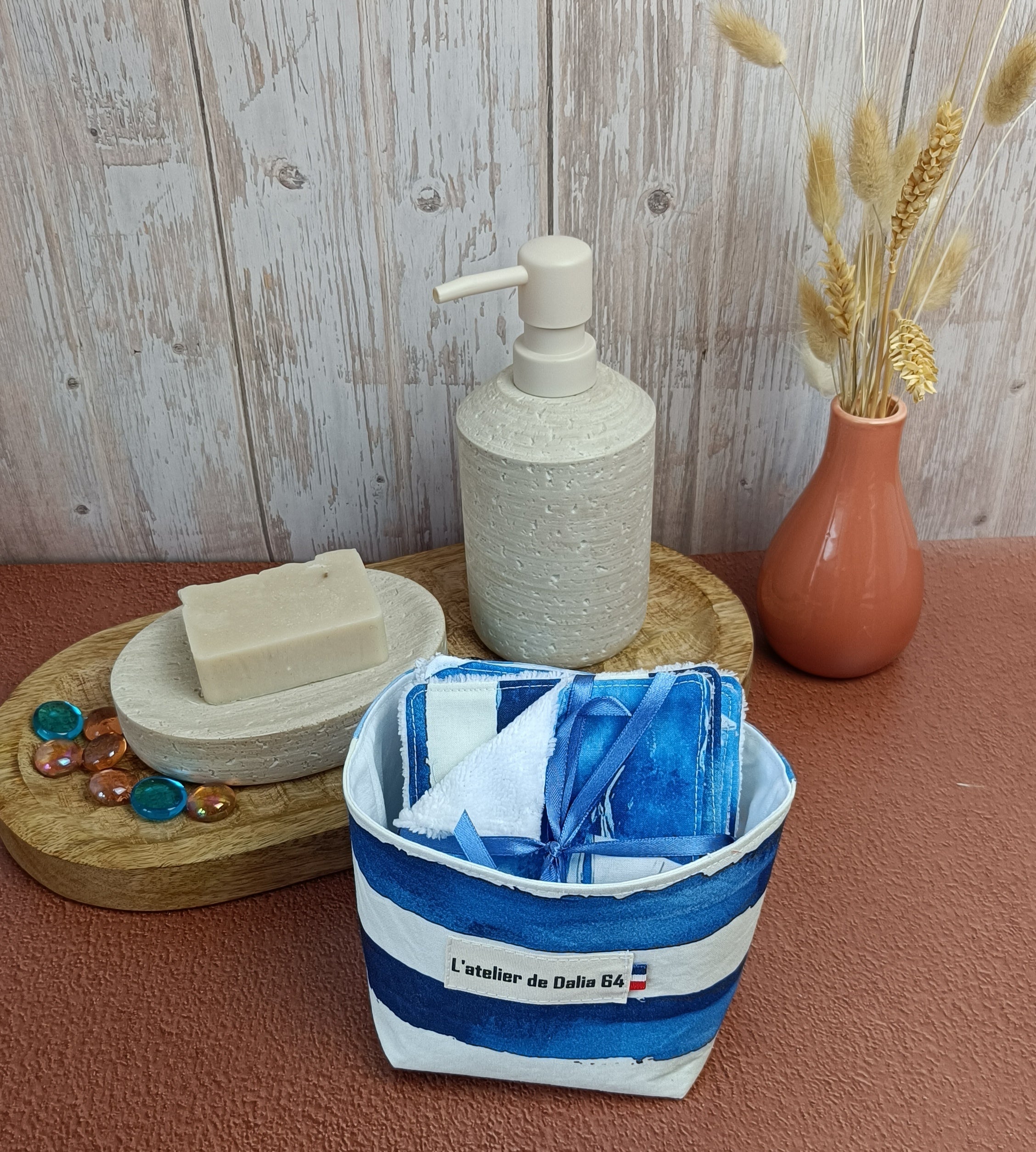 Lingettes lavables et sa panière assorti - Collection Riviera