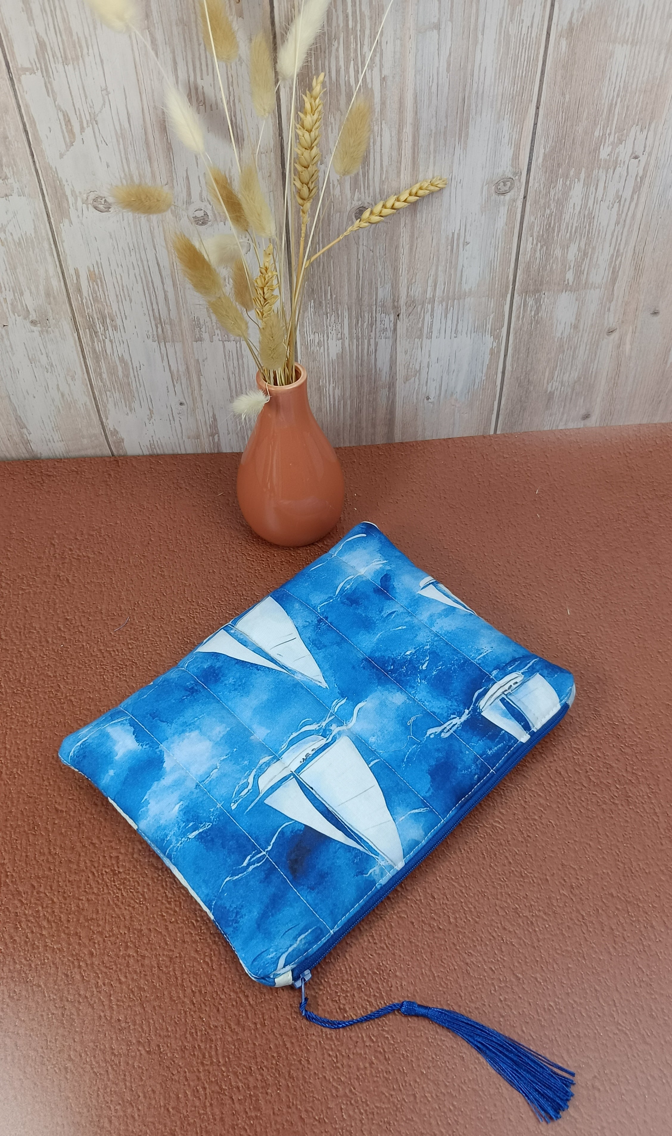 Pochette plate matelassée - Collection Riviera - Voile