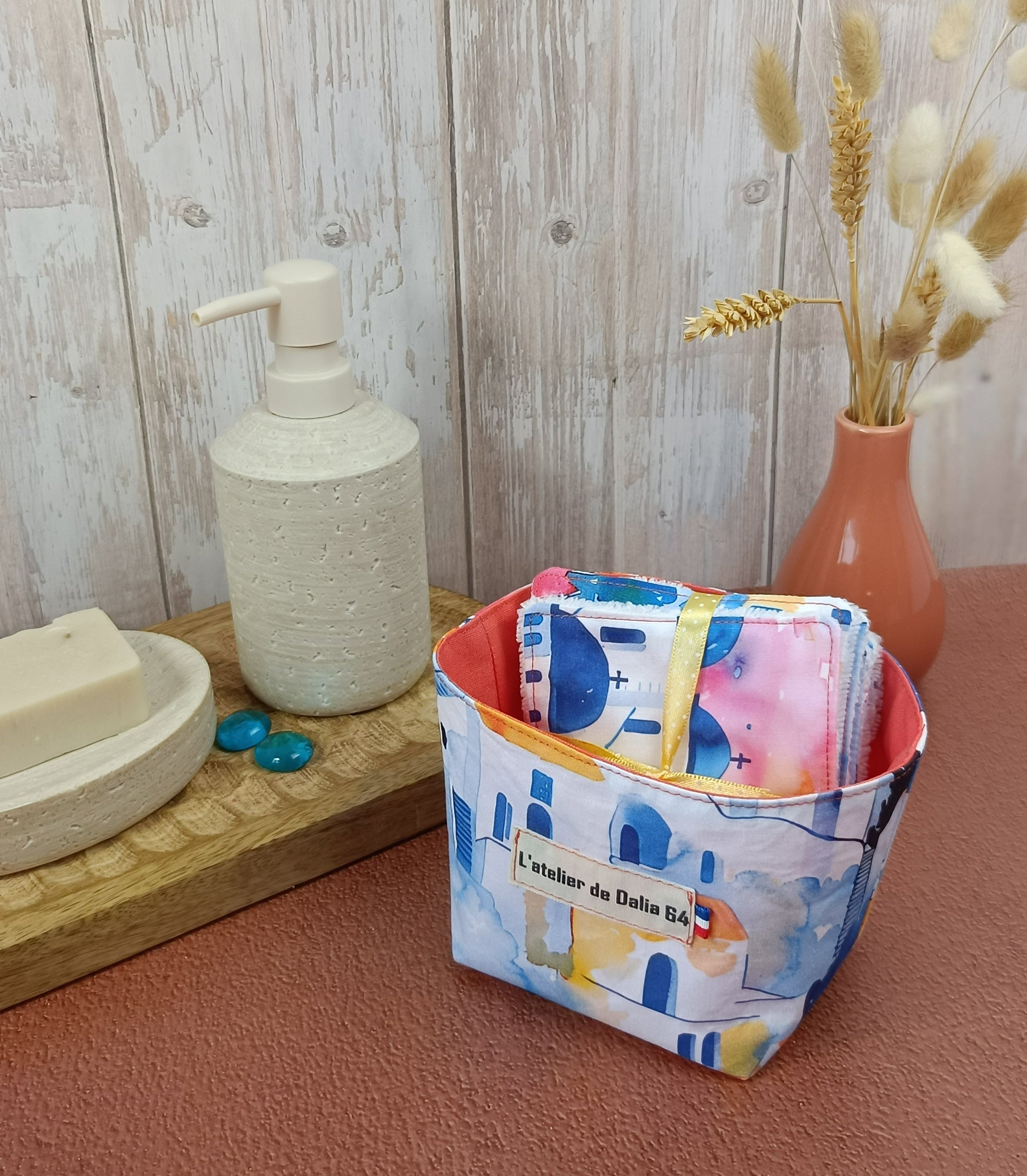 Lingettes lavables et sa panière assorti - Collection Riviera