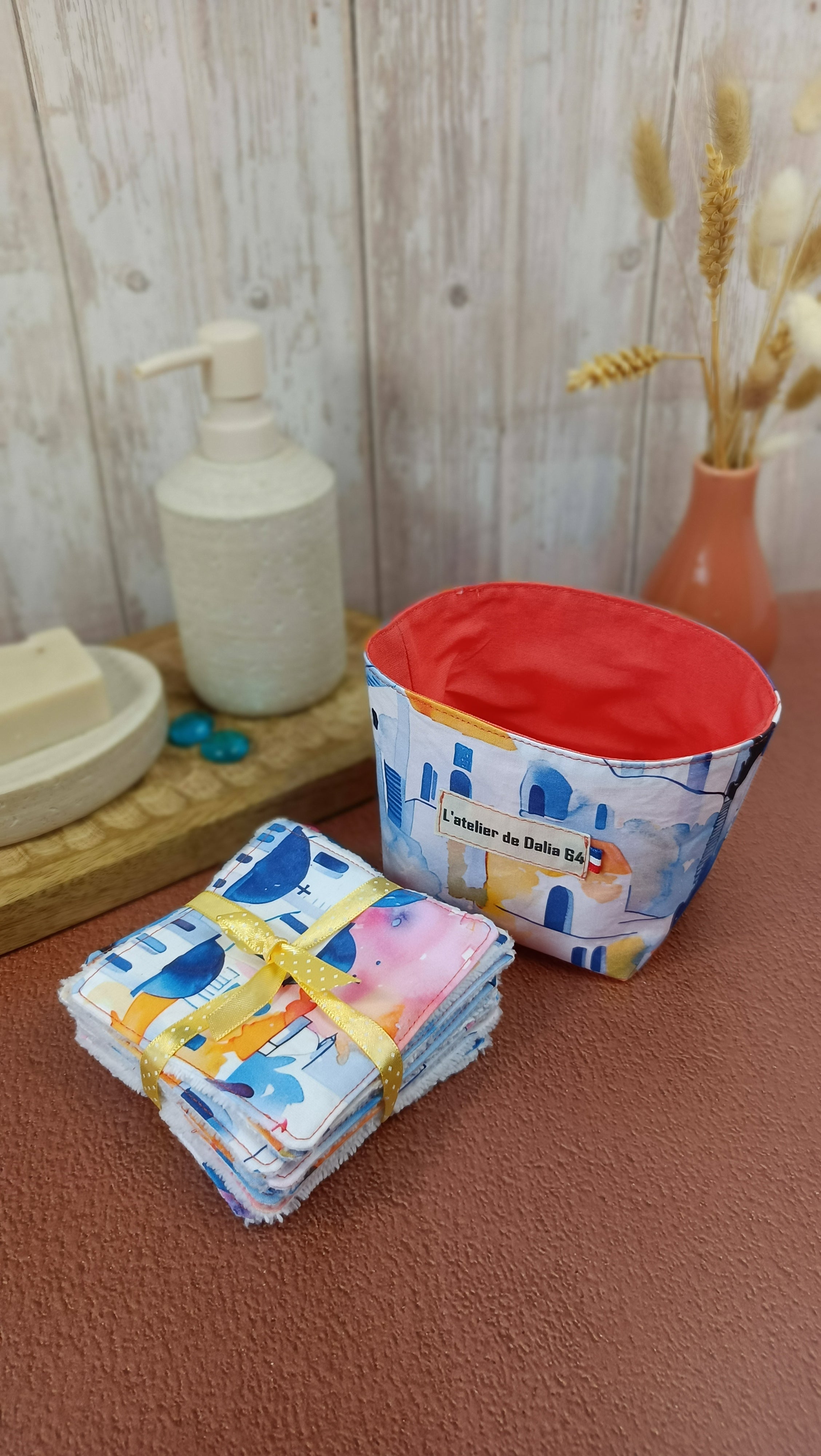 Lingettes lavables et sa panière assorti - Collection Riviera
