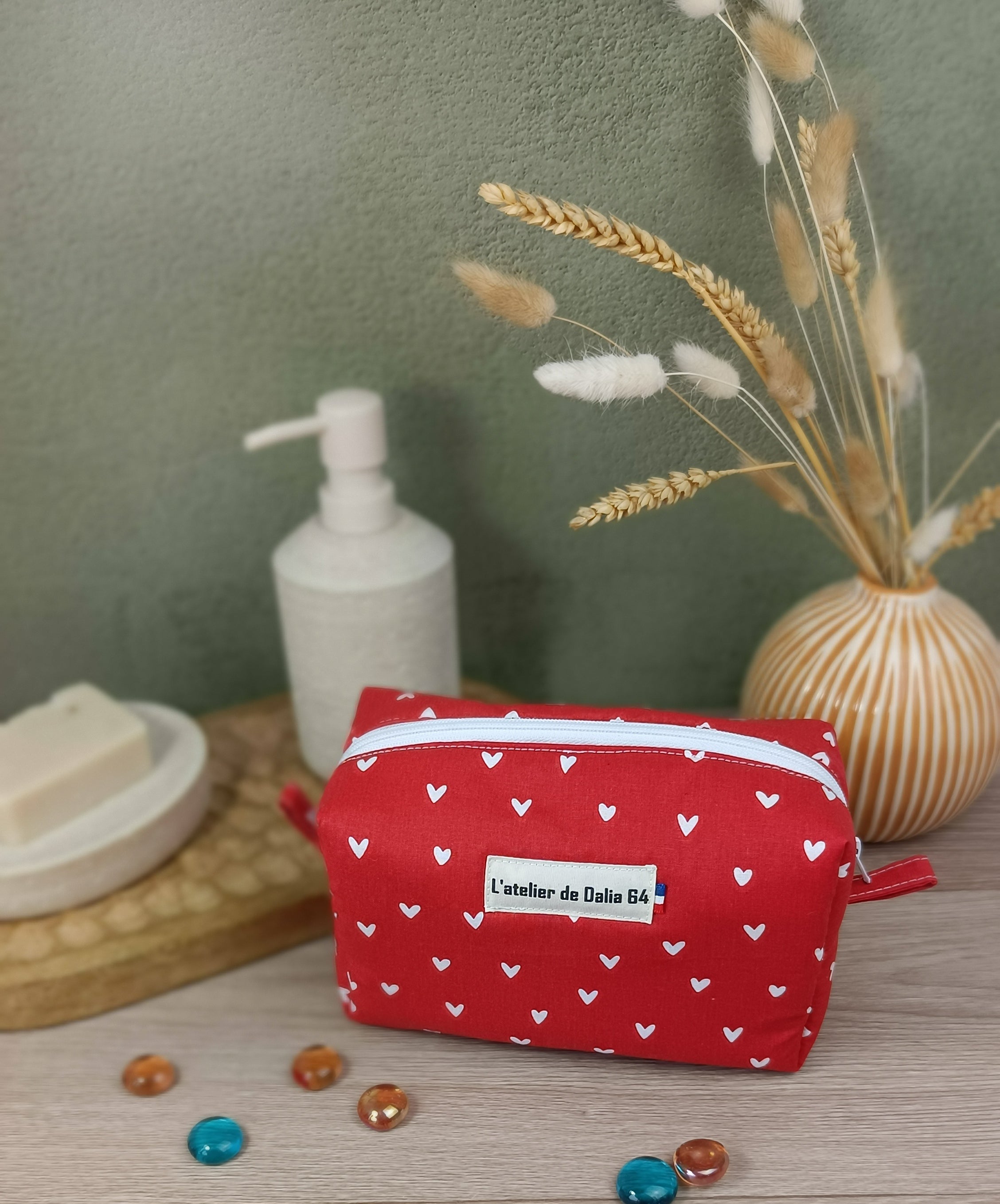 Trousse maquillage molletonnée - Collection Cœur - rouge