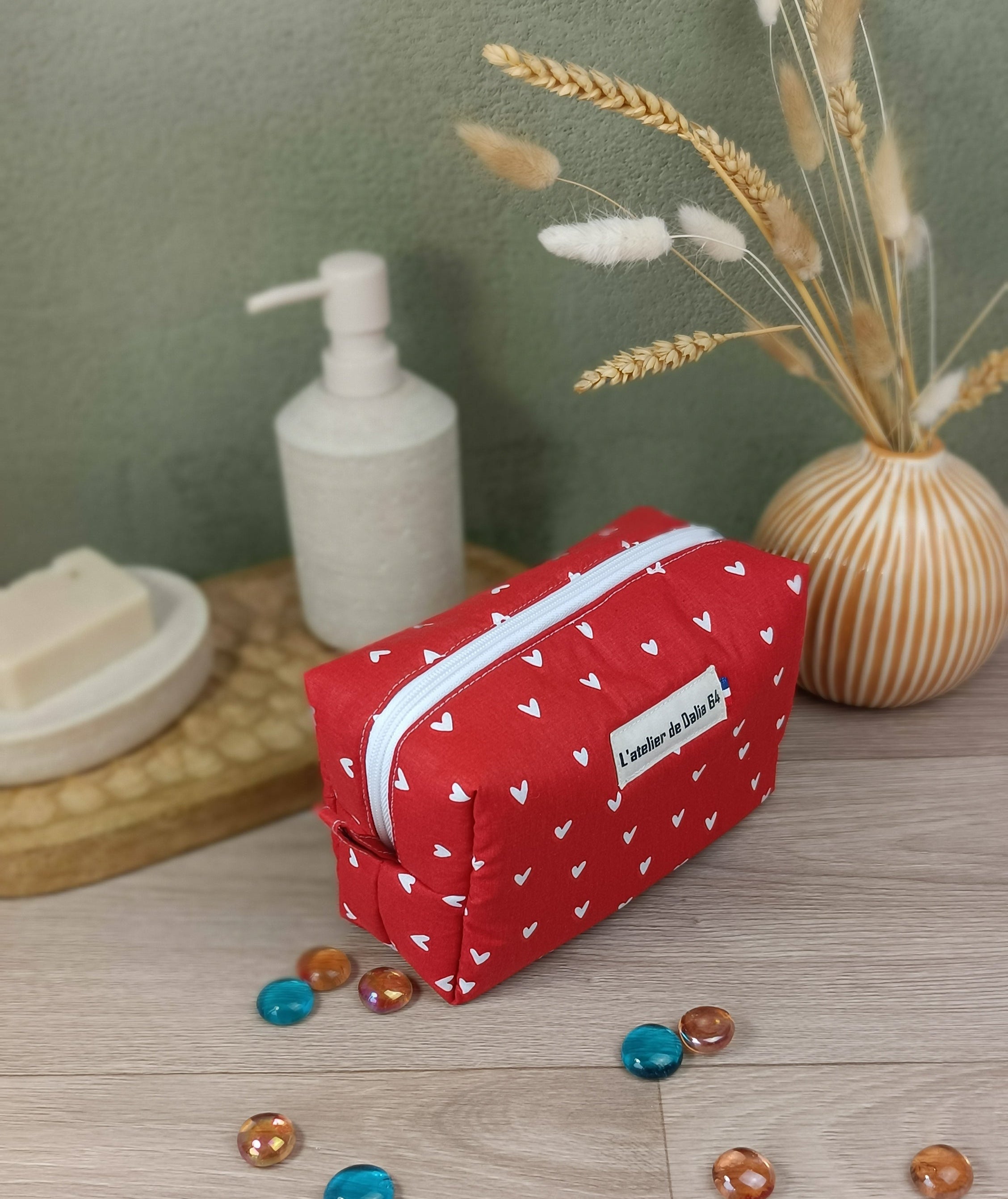 Trousse maquillage molletonnée - Collection Cœur - rouge