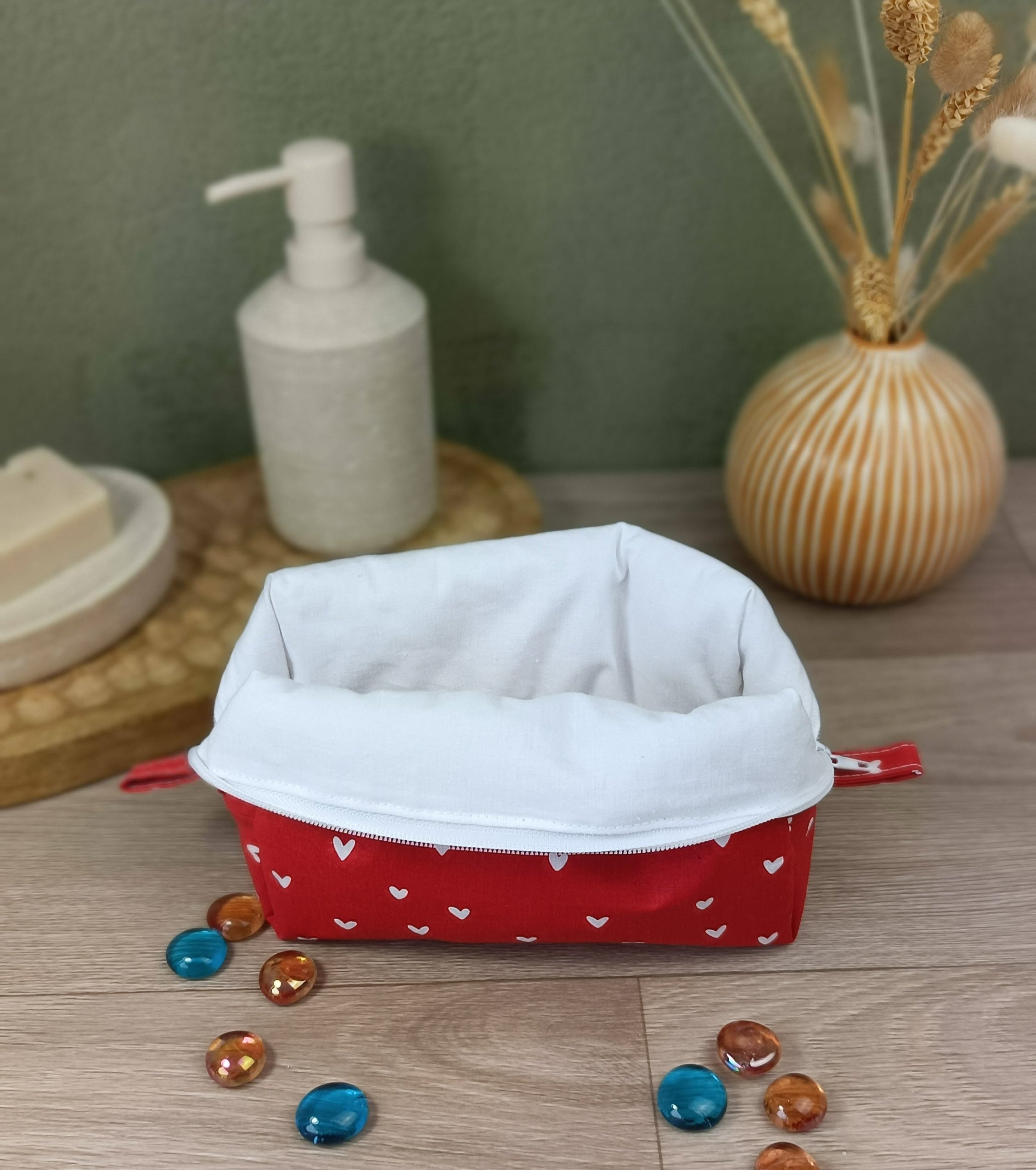 Trousse maquillage molletonnée - Collection Cœur - rouge