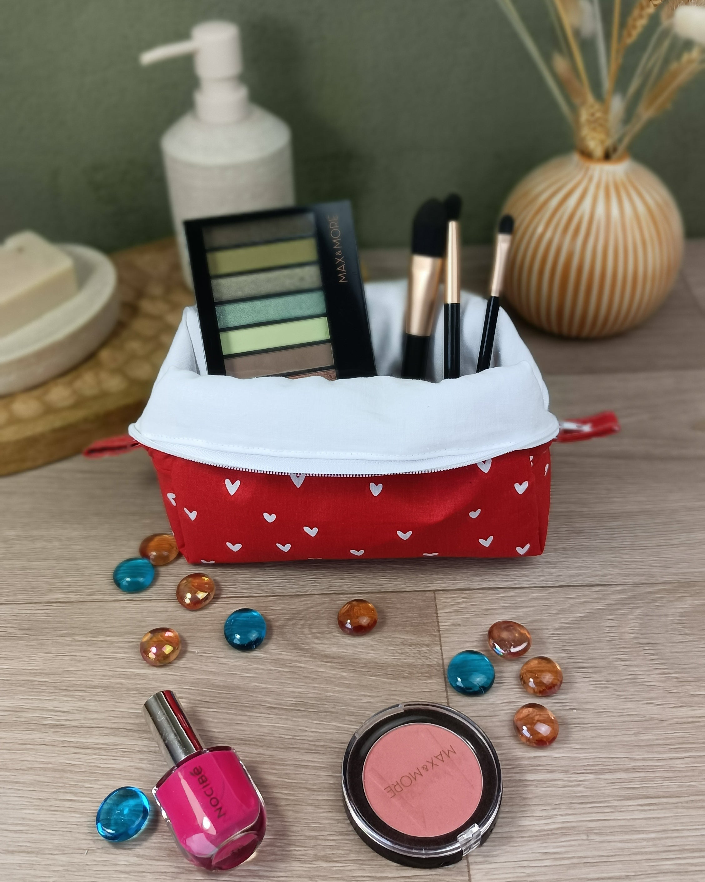 Trousse maquillage molletonnée - Collection Cœur - rouge
