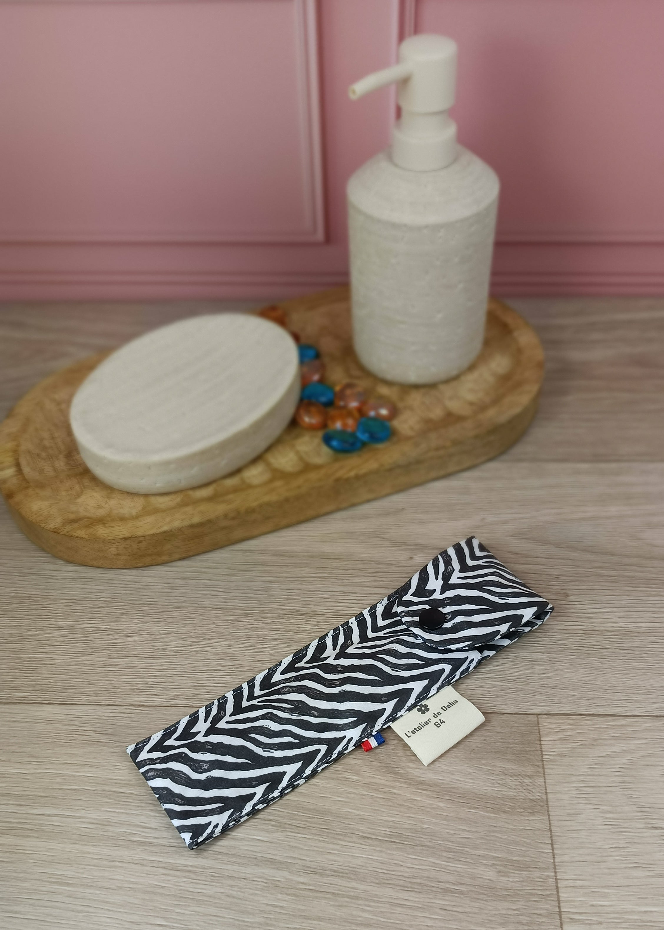 Étuis à brosses à dent et pochettes à savon lavables - motif zèbre