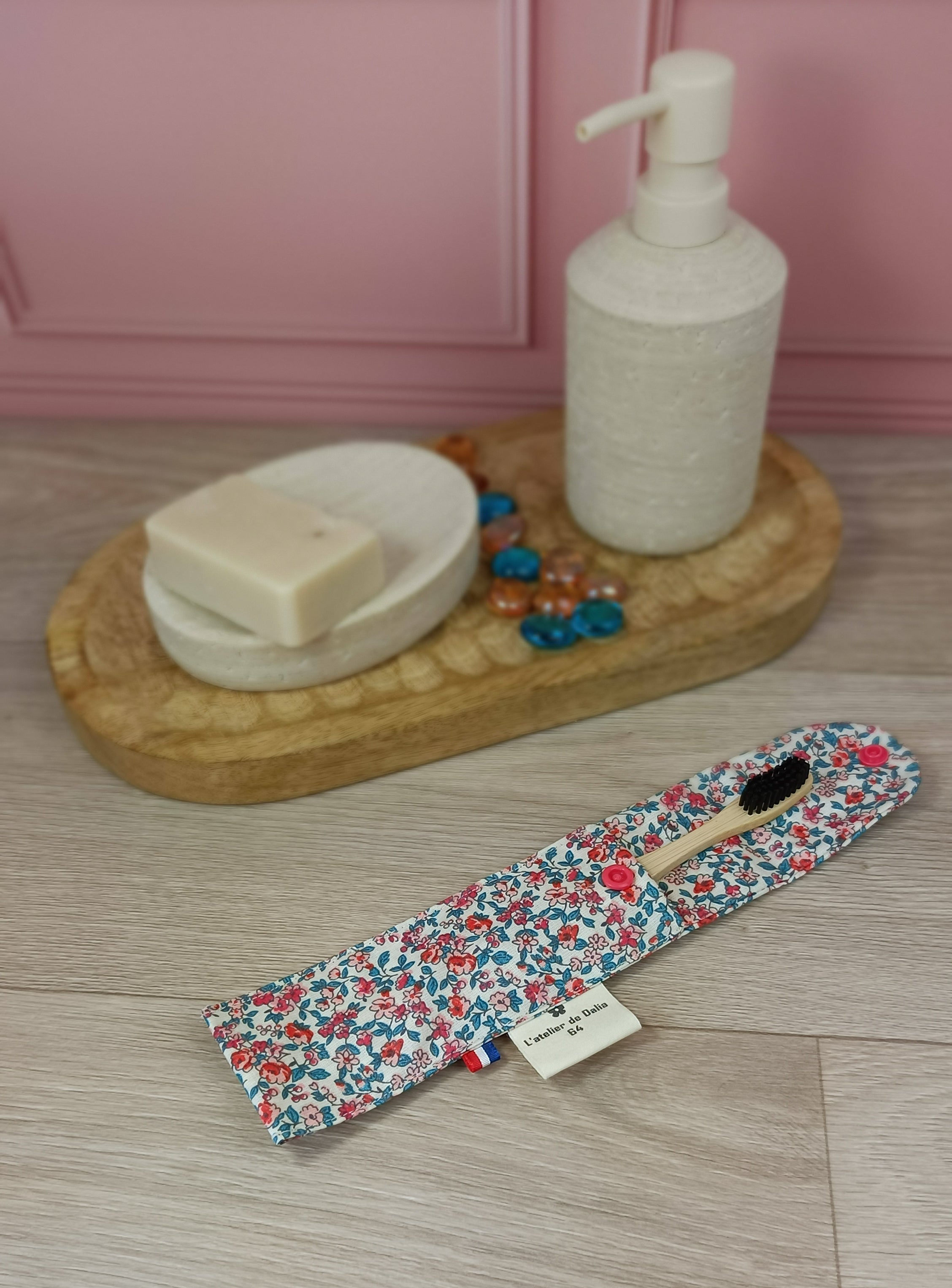 Étuis à brosses à dent et pochettes à savon lavables - Léonie rose