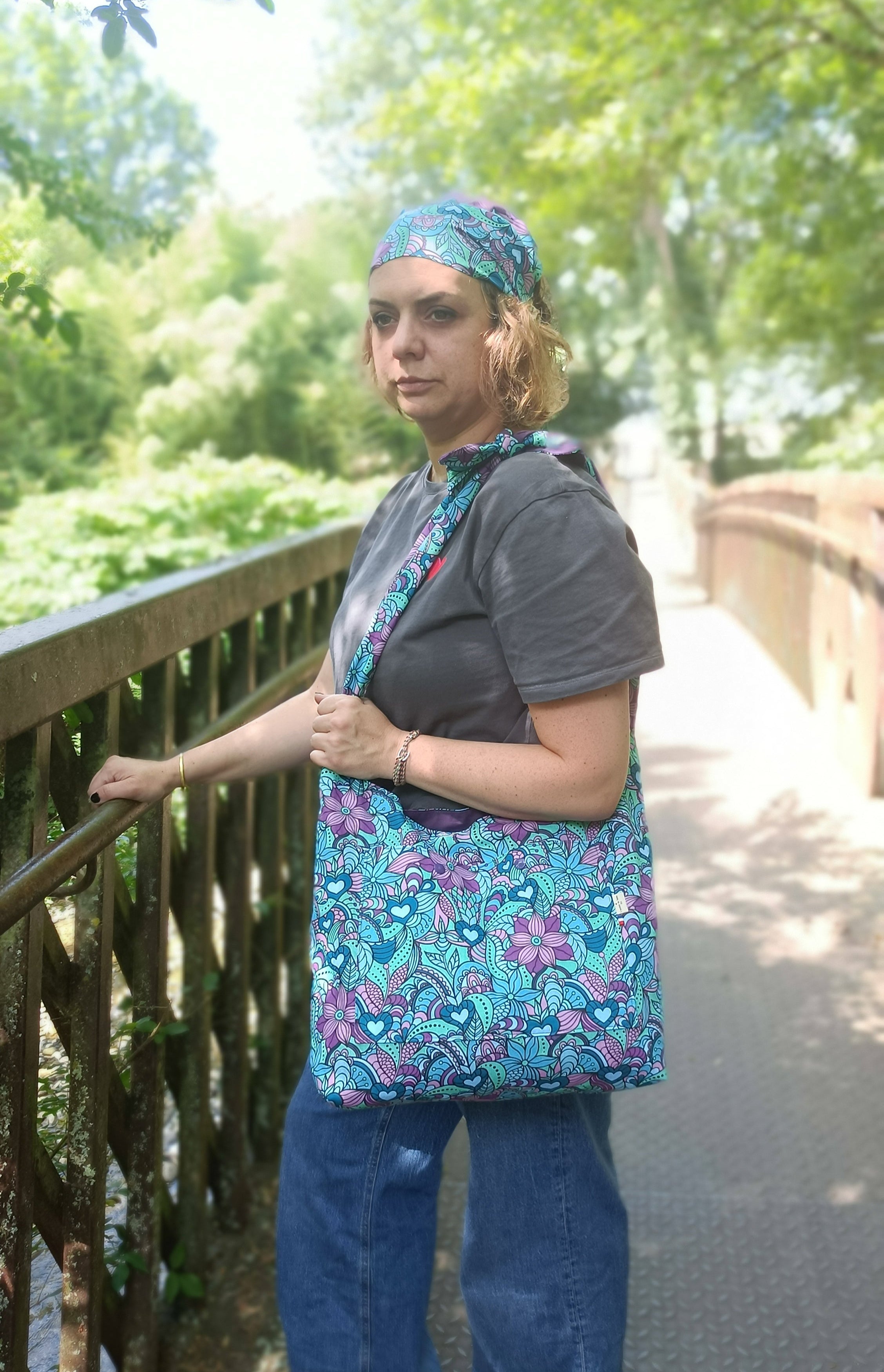 Sac bandoulière - BOHO - Orchidée bleu