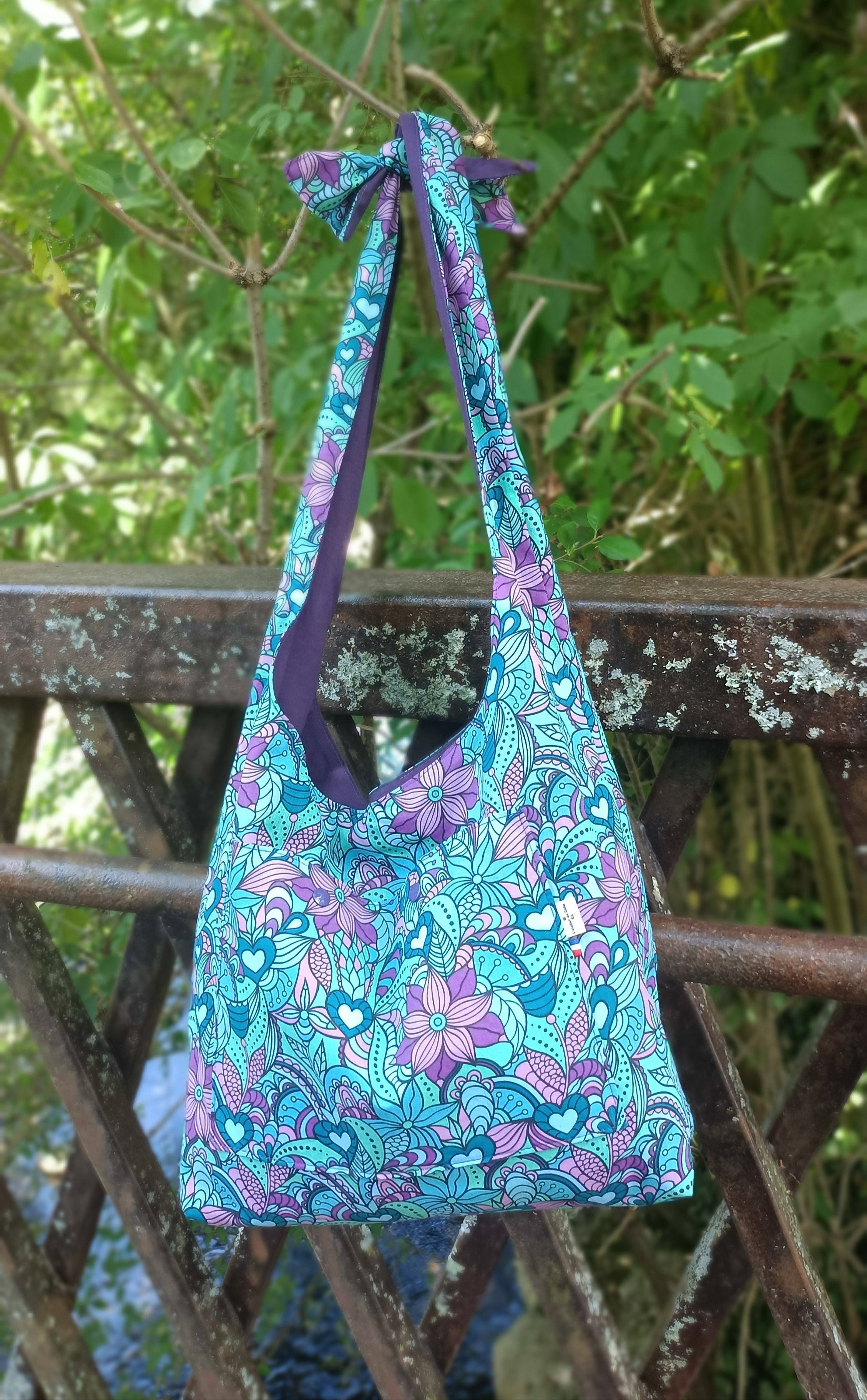 Sac bandoulière - BOHO - Orchidée bleu