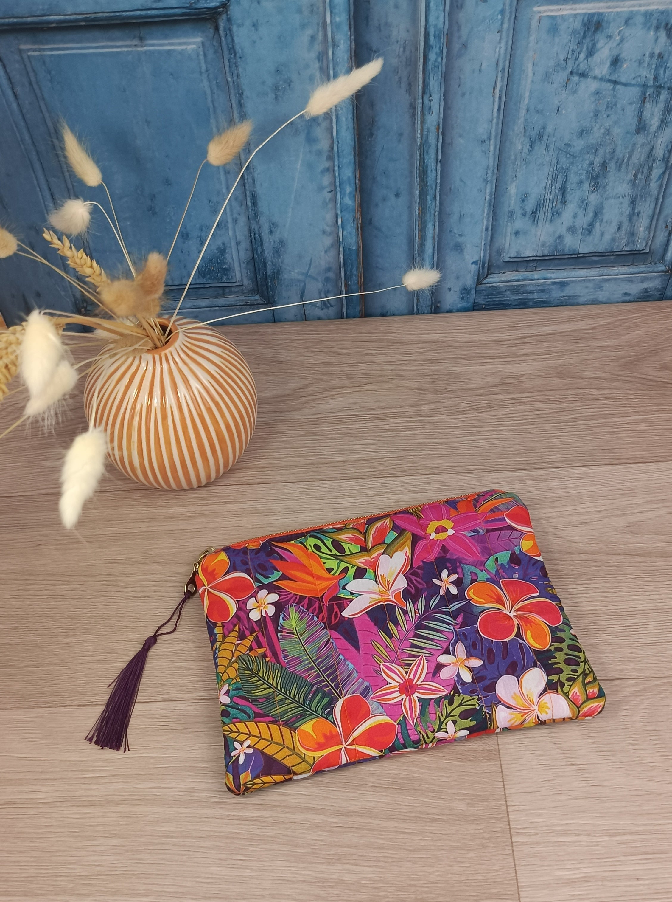 Pochette plate matelassé - BOHO - Tropicale