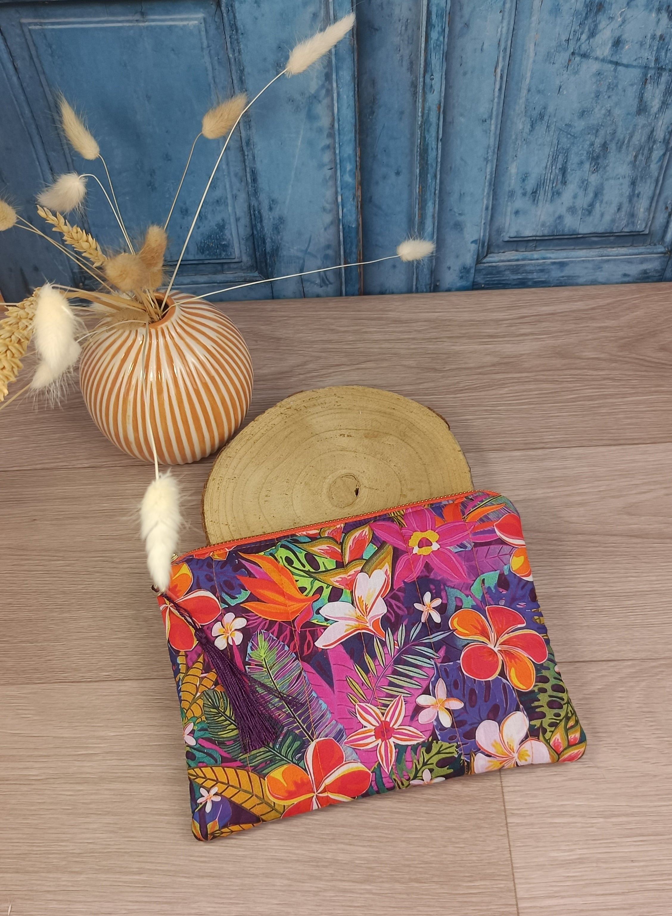 Pochette plate matelassé - BOHO - Tropicale